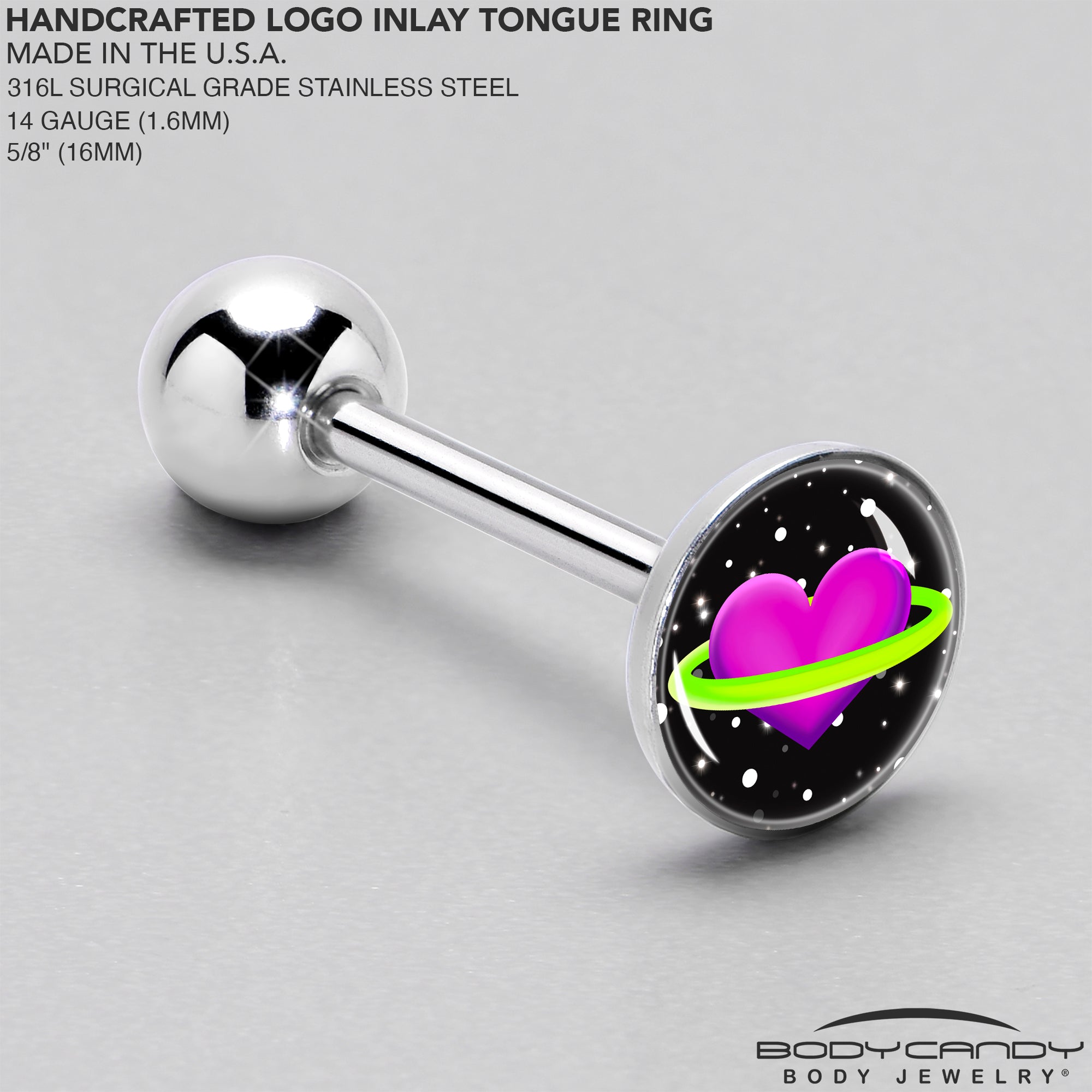 Heart Planet Barbell Tongue Ring