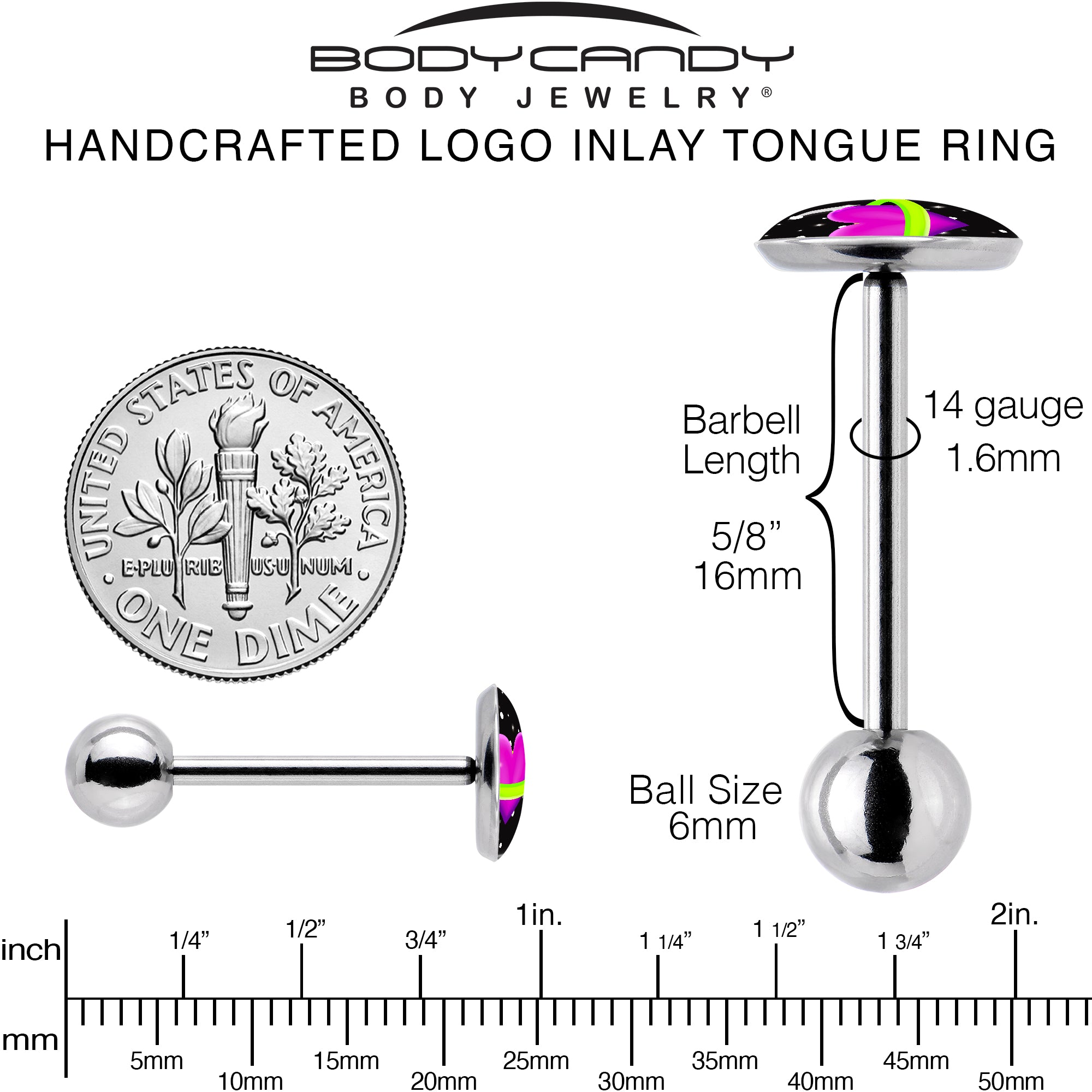 Heart Planet Barbell Tongue Ring