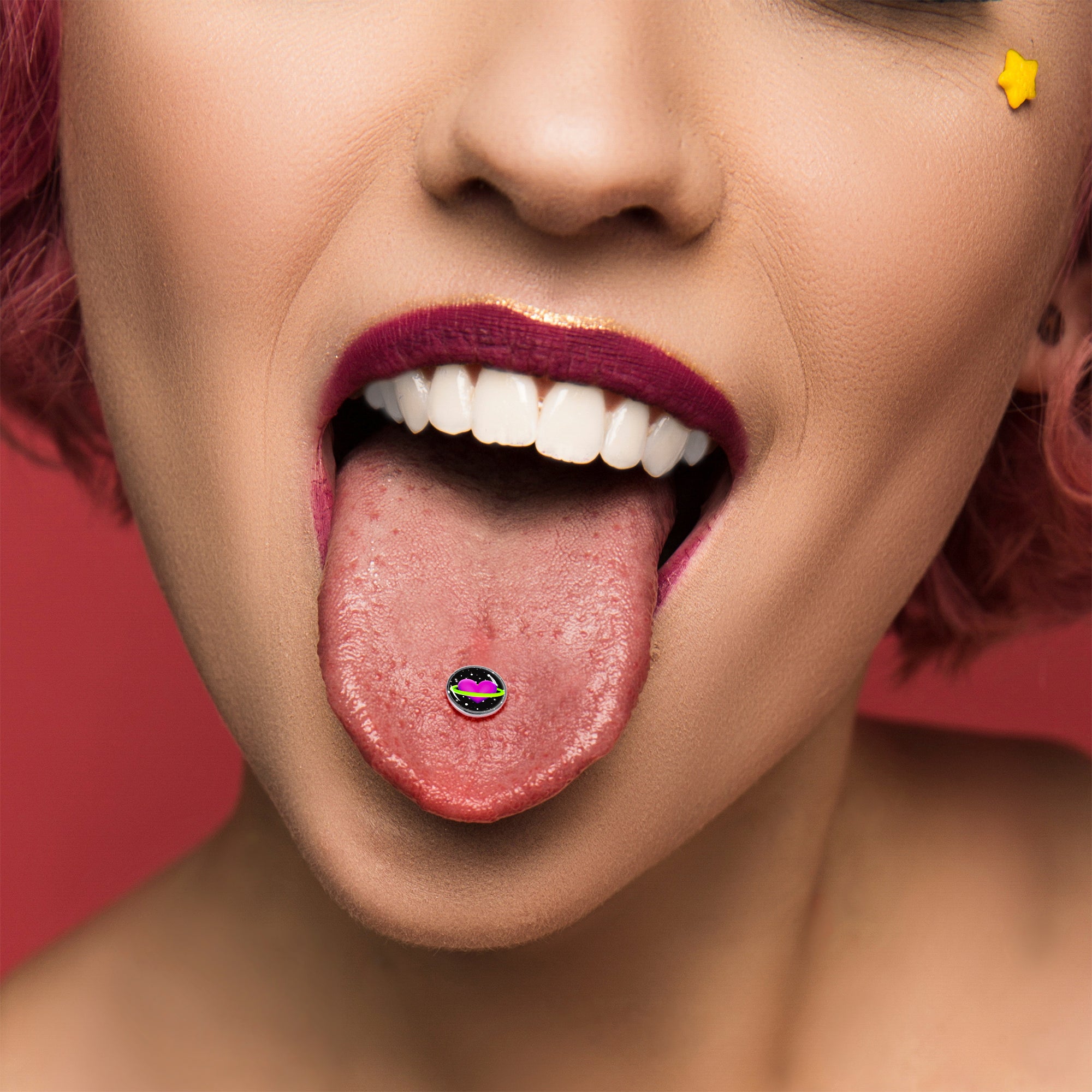 Heart Planet Barbell Tongue Ring