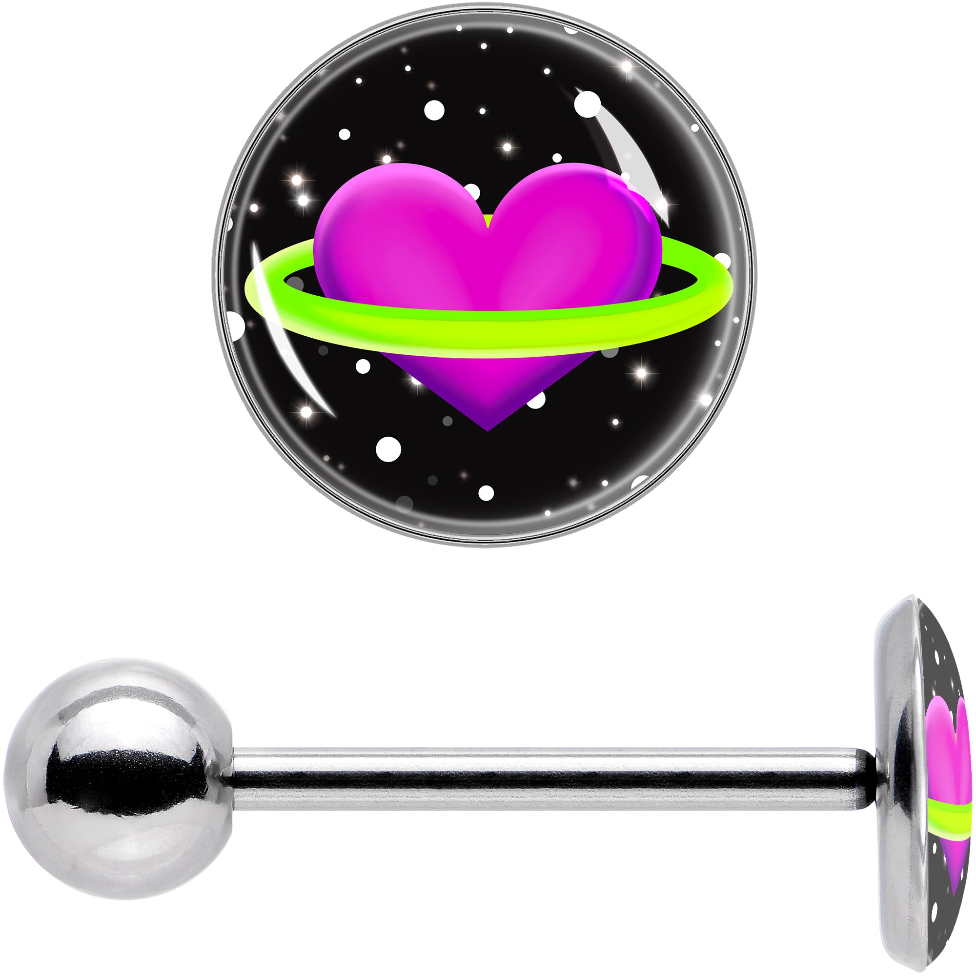 Heart Planet Barbell Tongue Ring