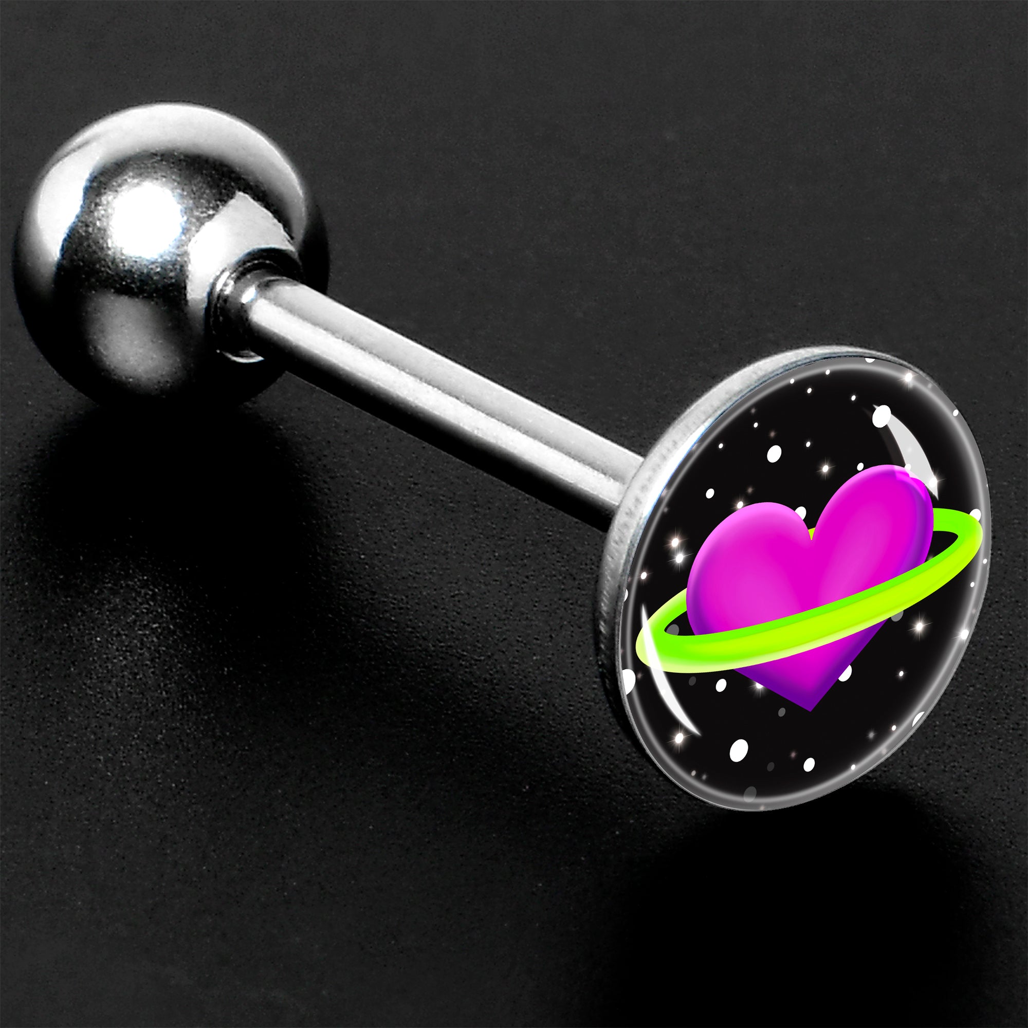 Heart Planet Barbell Tongue Ring