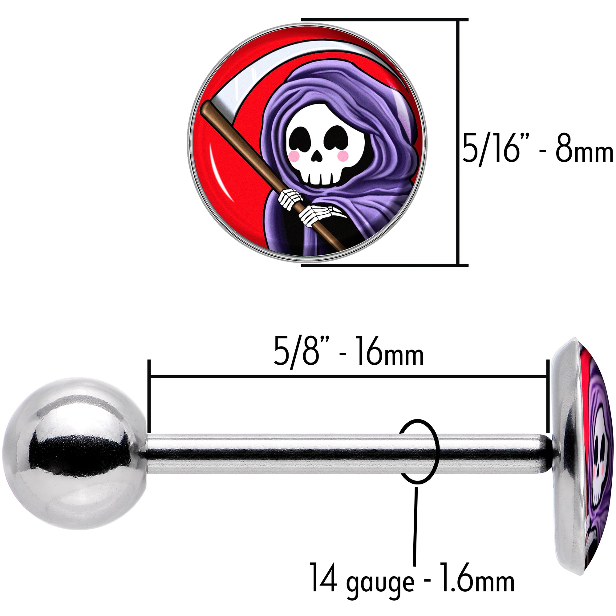 Grim Reaper Barbell Tongue Ring