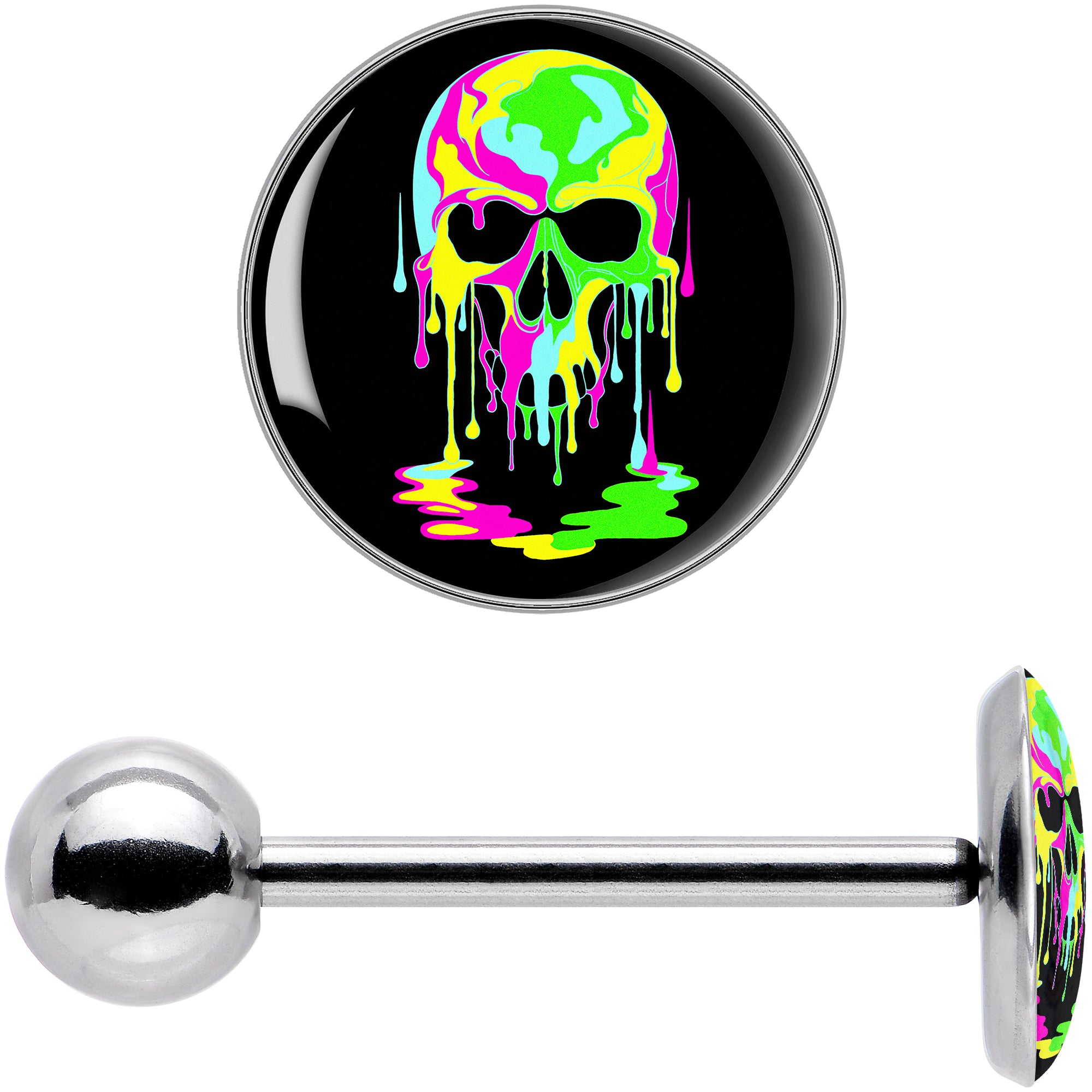 Ultra Bright Melting Skull Barbell Tongue Ring