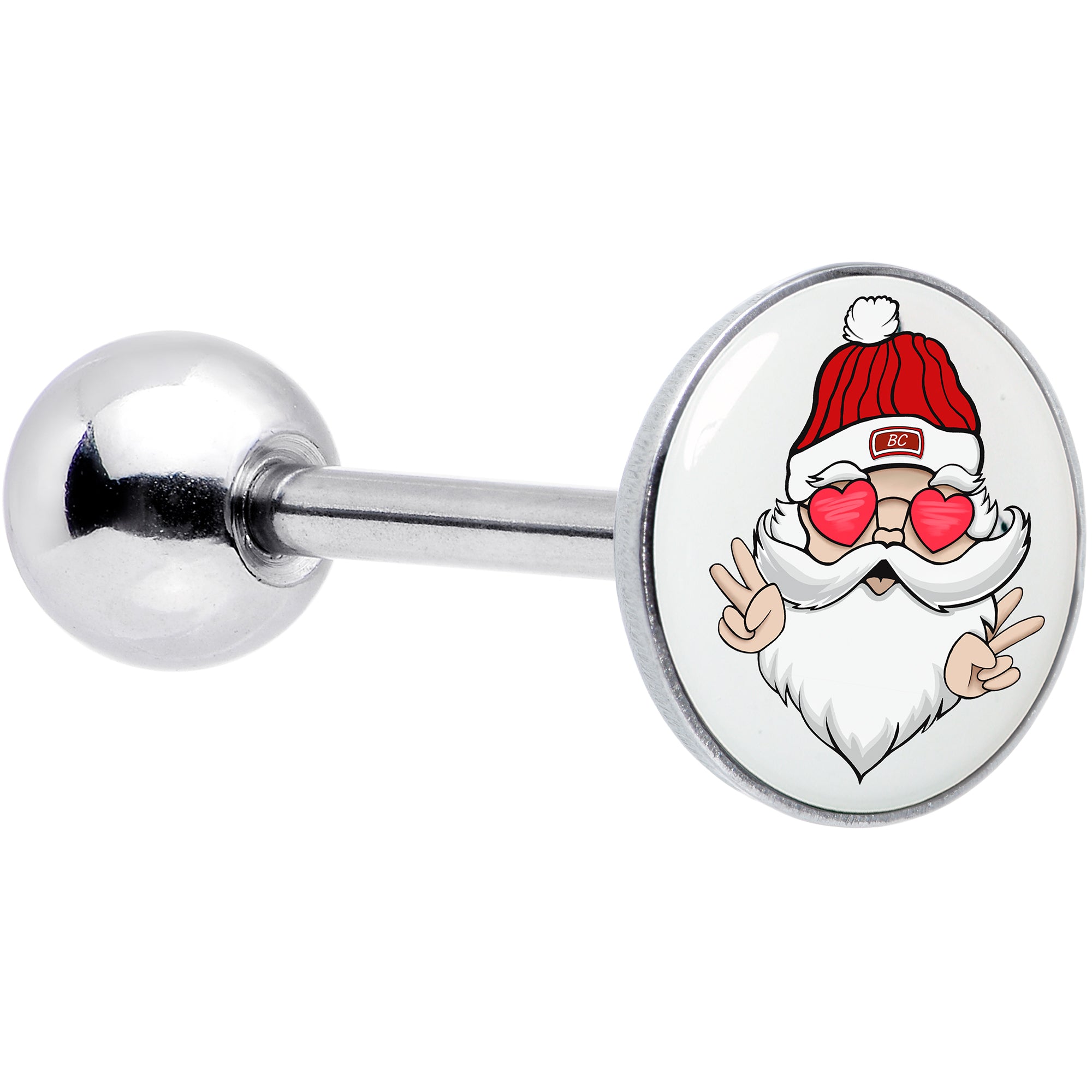 Christmas Peace Love Santa Barbell Tongue Ring