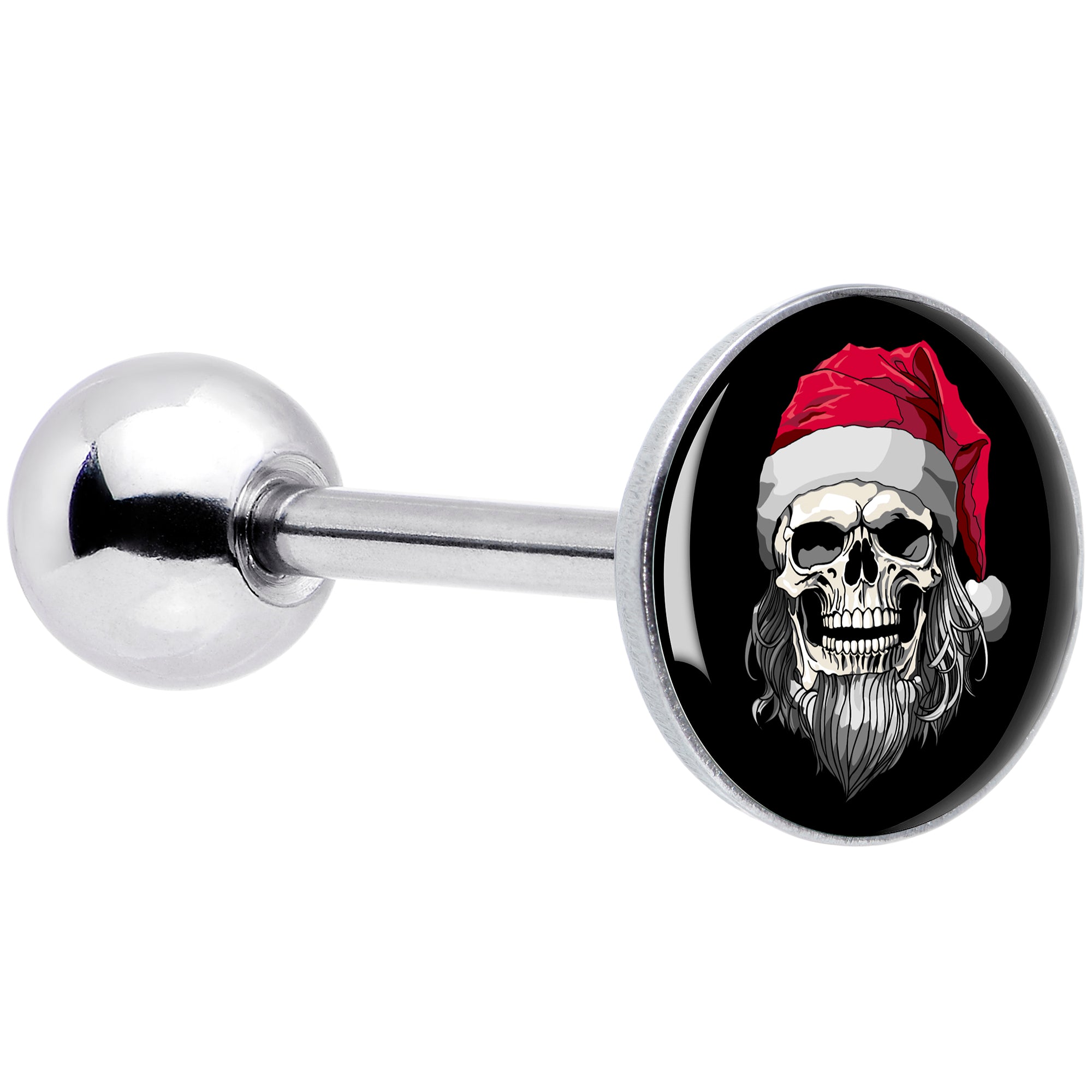 Holiday Skeleton Santa Claus Barbell Tongue Ring