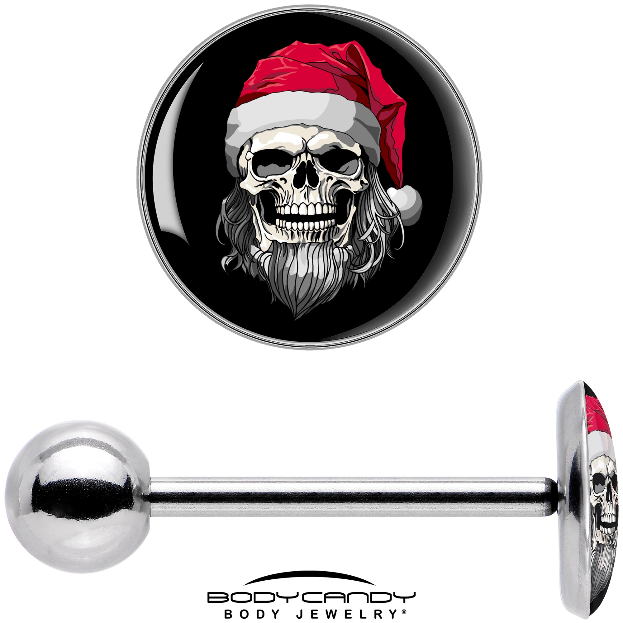 Holiday Skeleton Santa Claus Barbell Tongue Ring