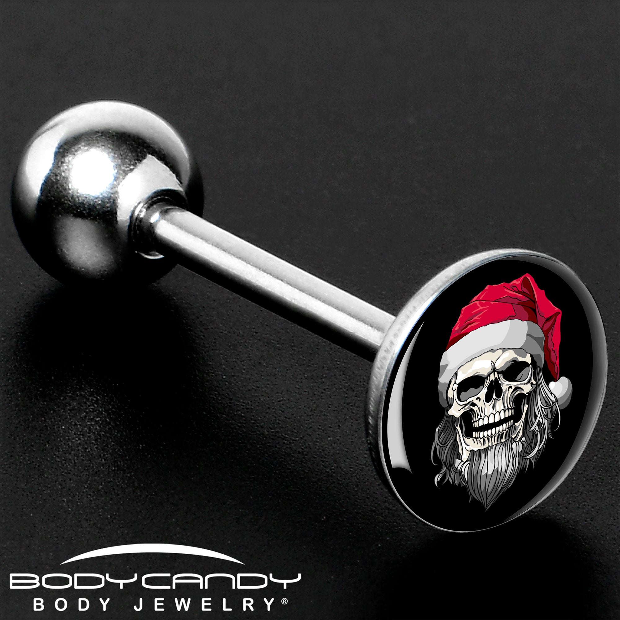 Holiday Skeleton Santa Claus Barbell Tongue Ring