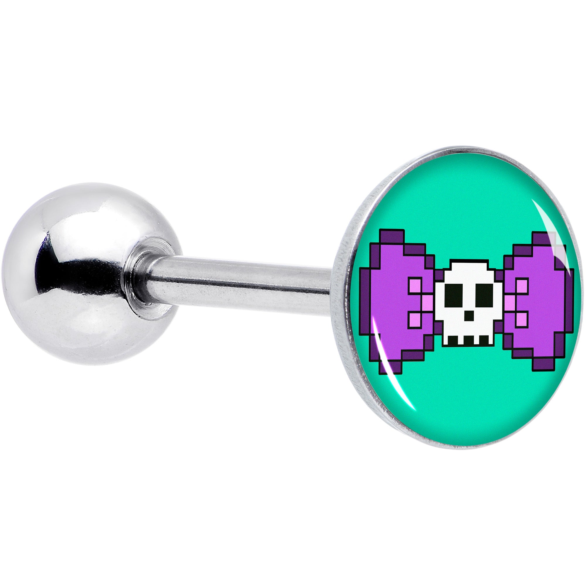 Retro Pixel Skull Barbell Tongue Ring