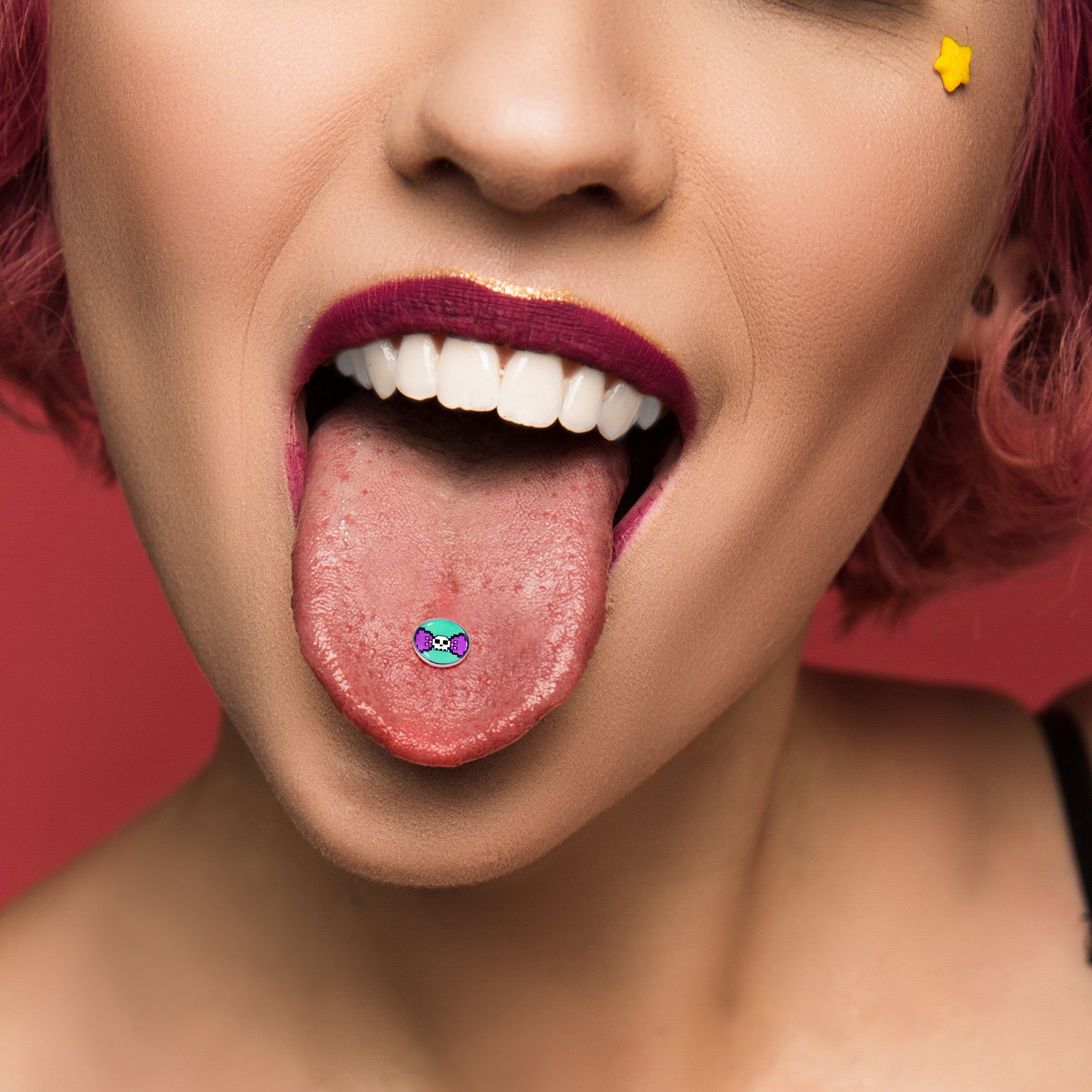 Retro Pixel Skull Barbell Tongue Ring