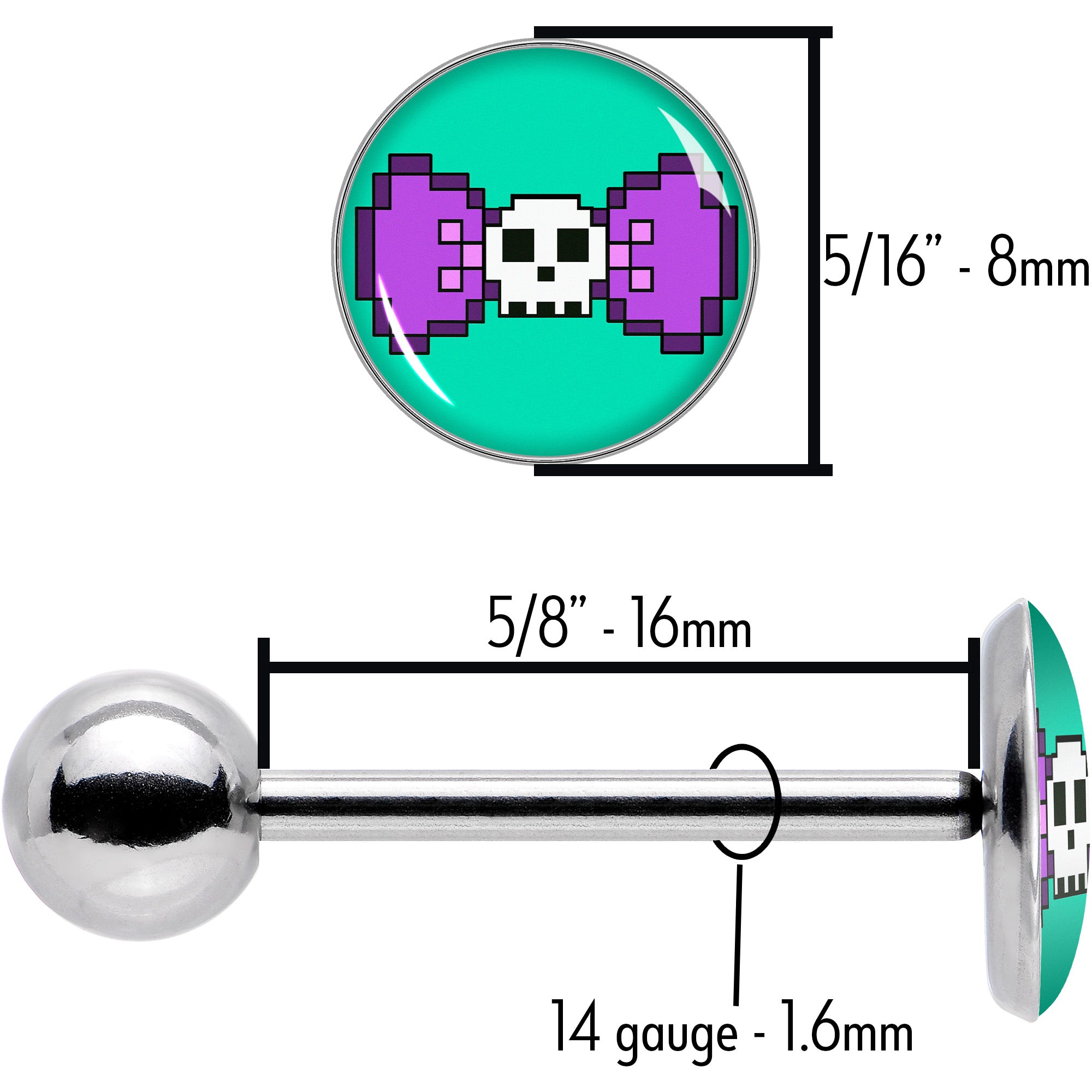 Retro Pixel Skull Barbell Tongue Ring