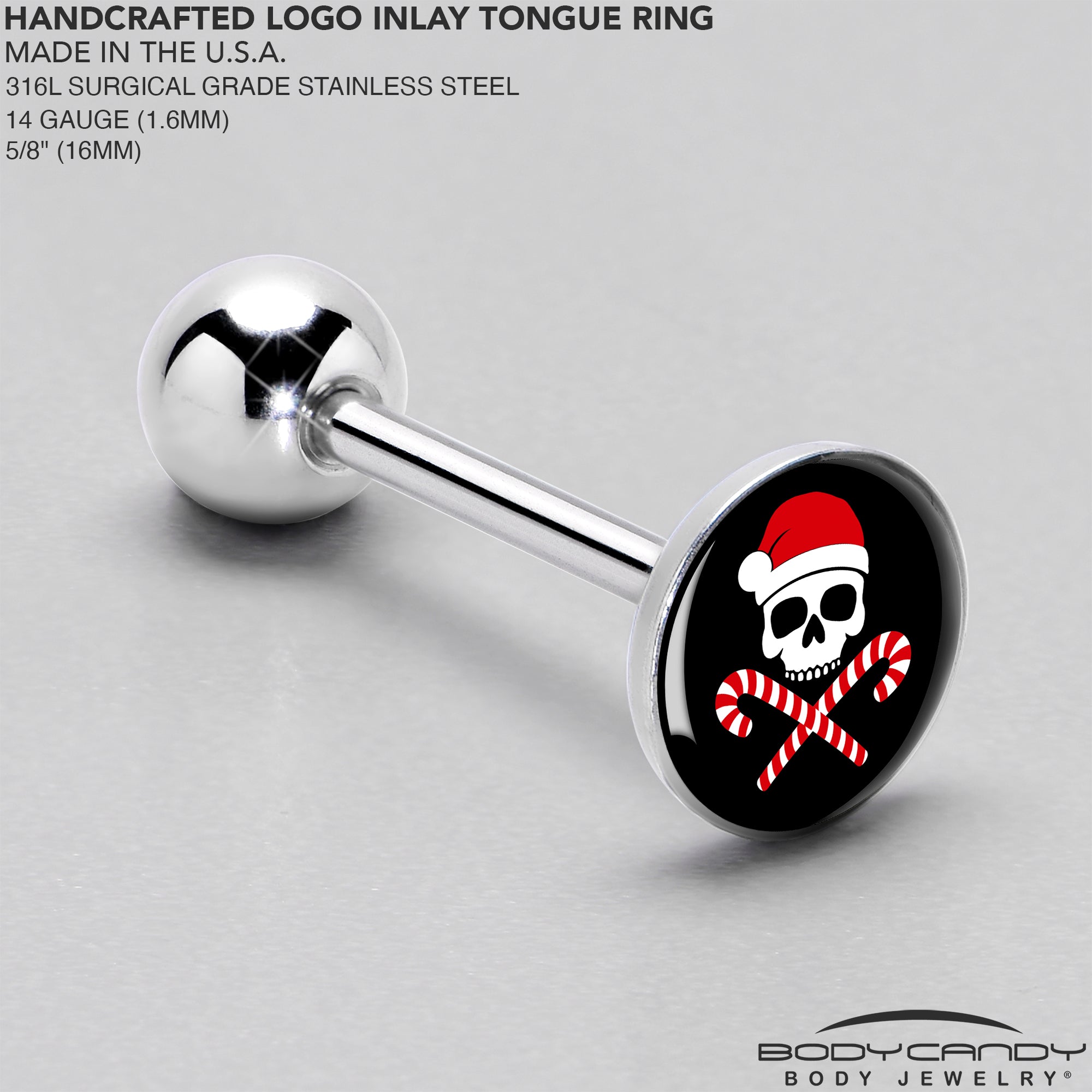 Santa Pirate Candy Cane Barbell Tongue Ring