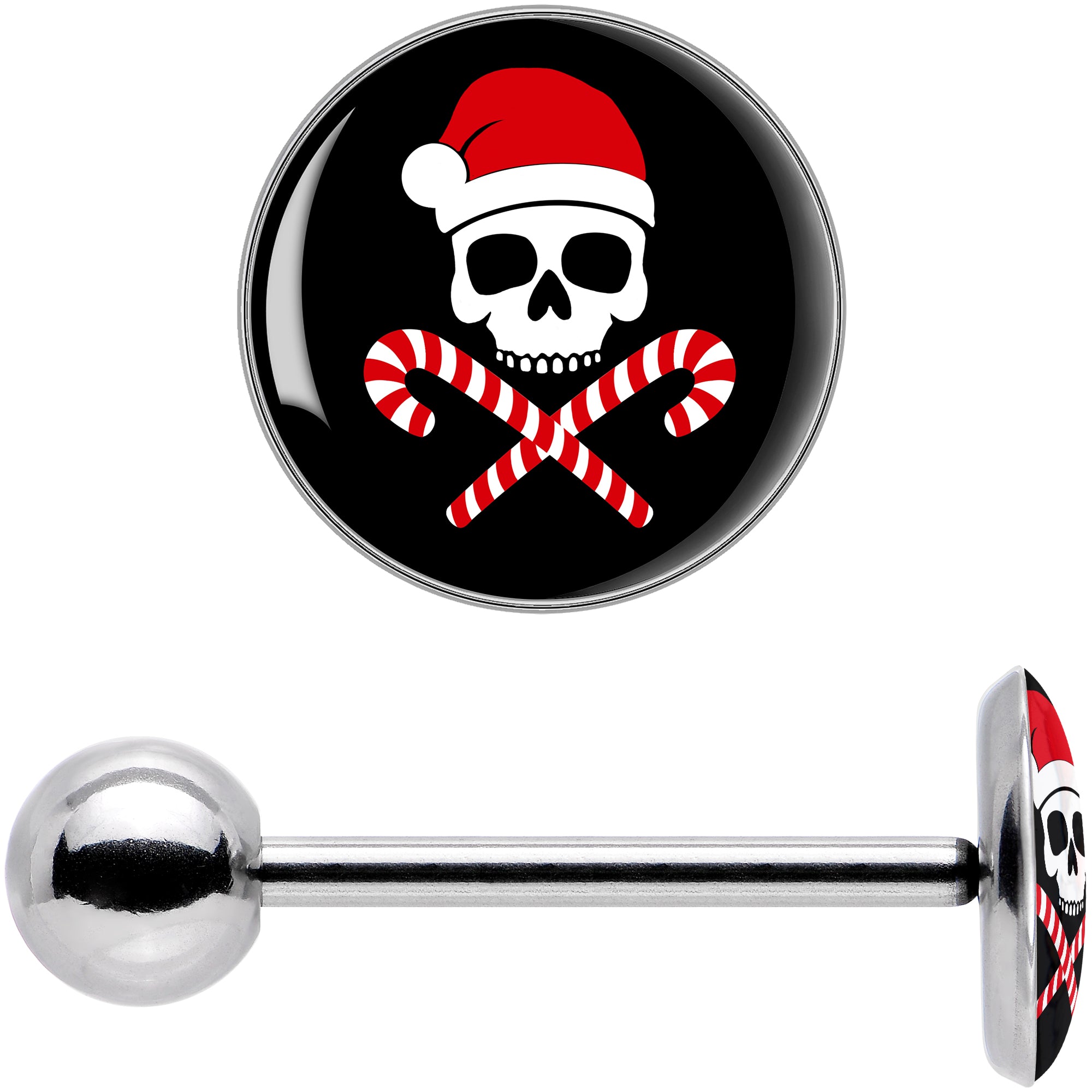 Santa Pirate Candy Cane Barbell Tongue Ring