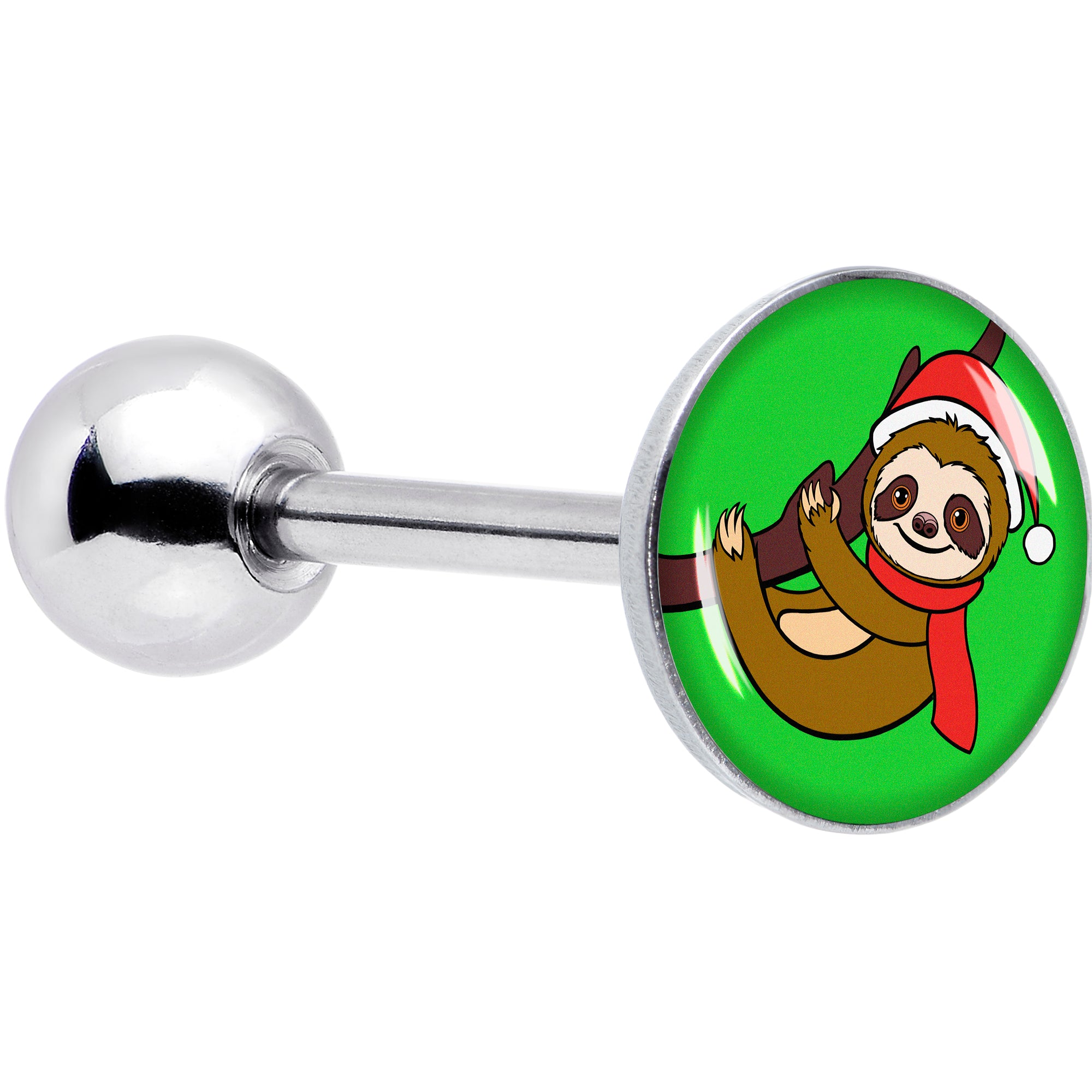 Santa Sloth Holiday Barbell Tongue Ring