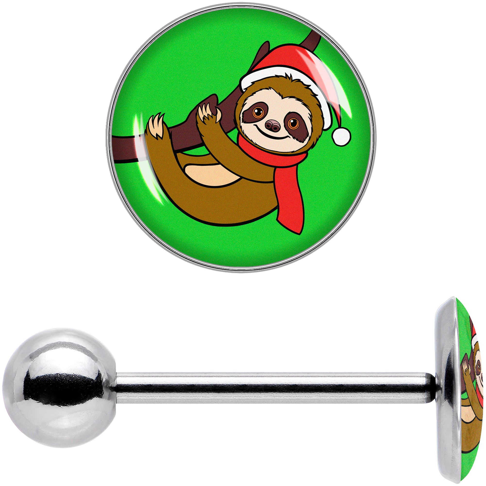 Santa Sloth Holiday Barbell Tongue Ring