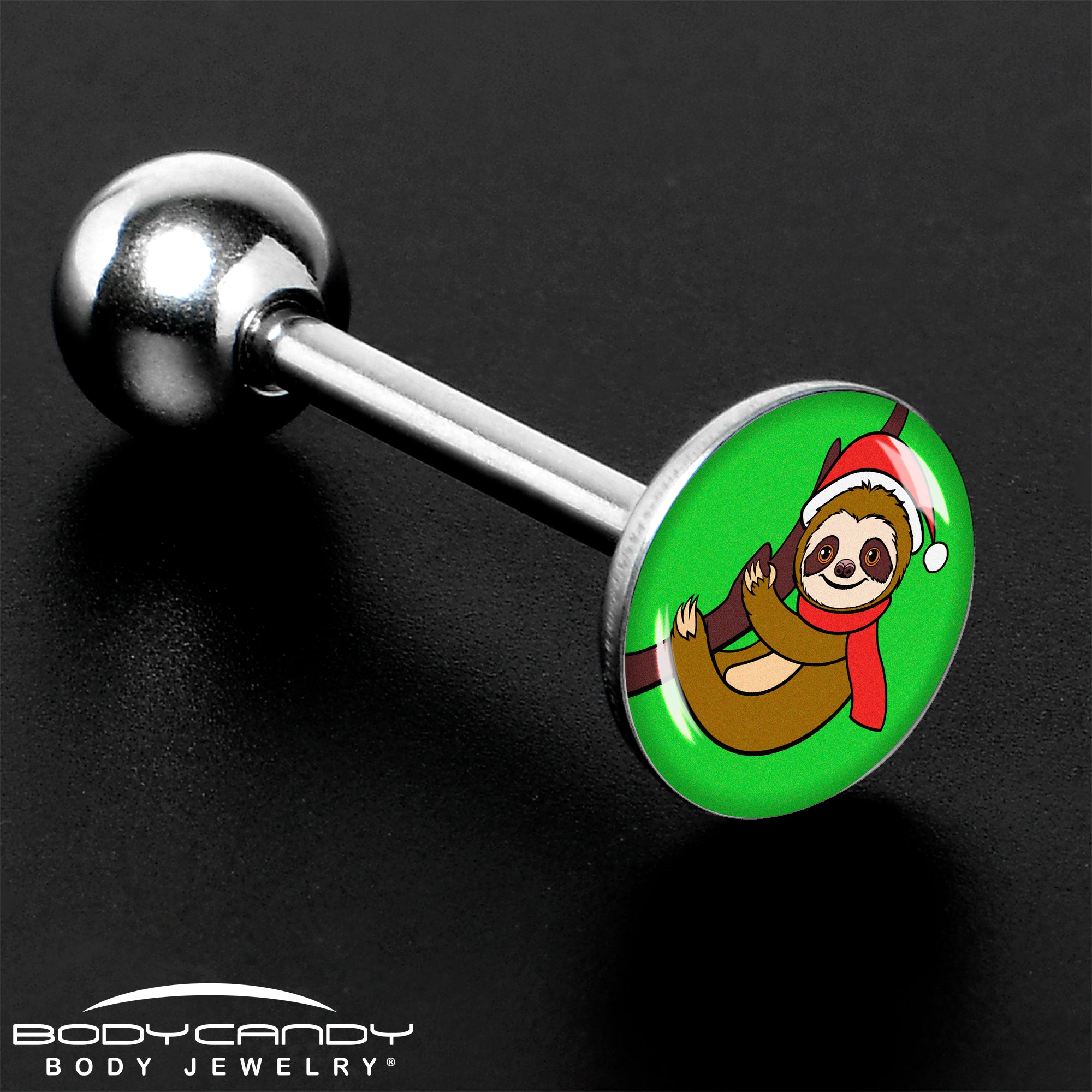 Santa Sloth Holiday Barbell Tongue Ring