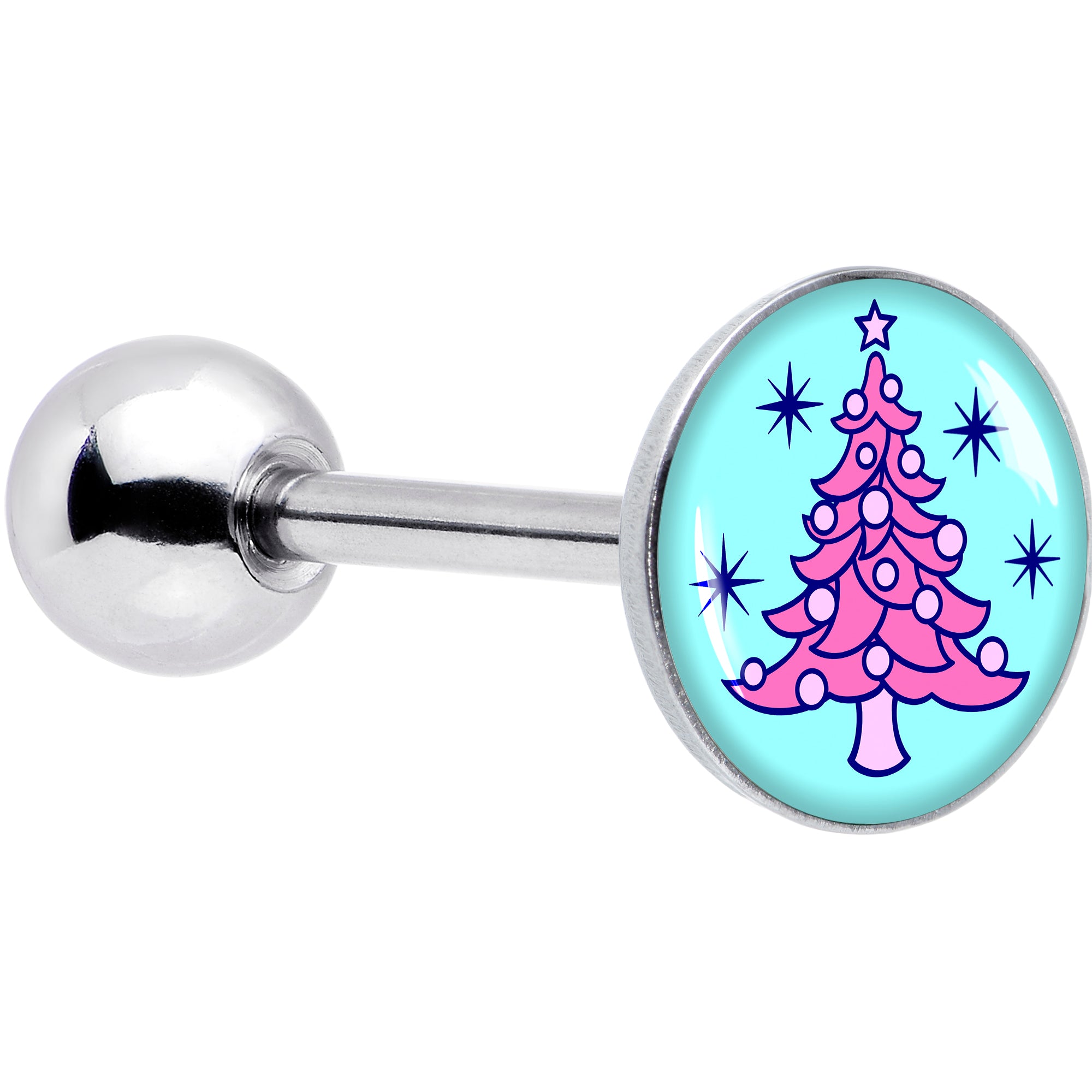 Pastel Christmas Tree Barbell Tongue Ring