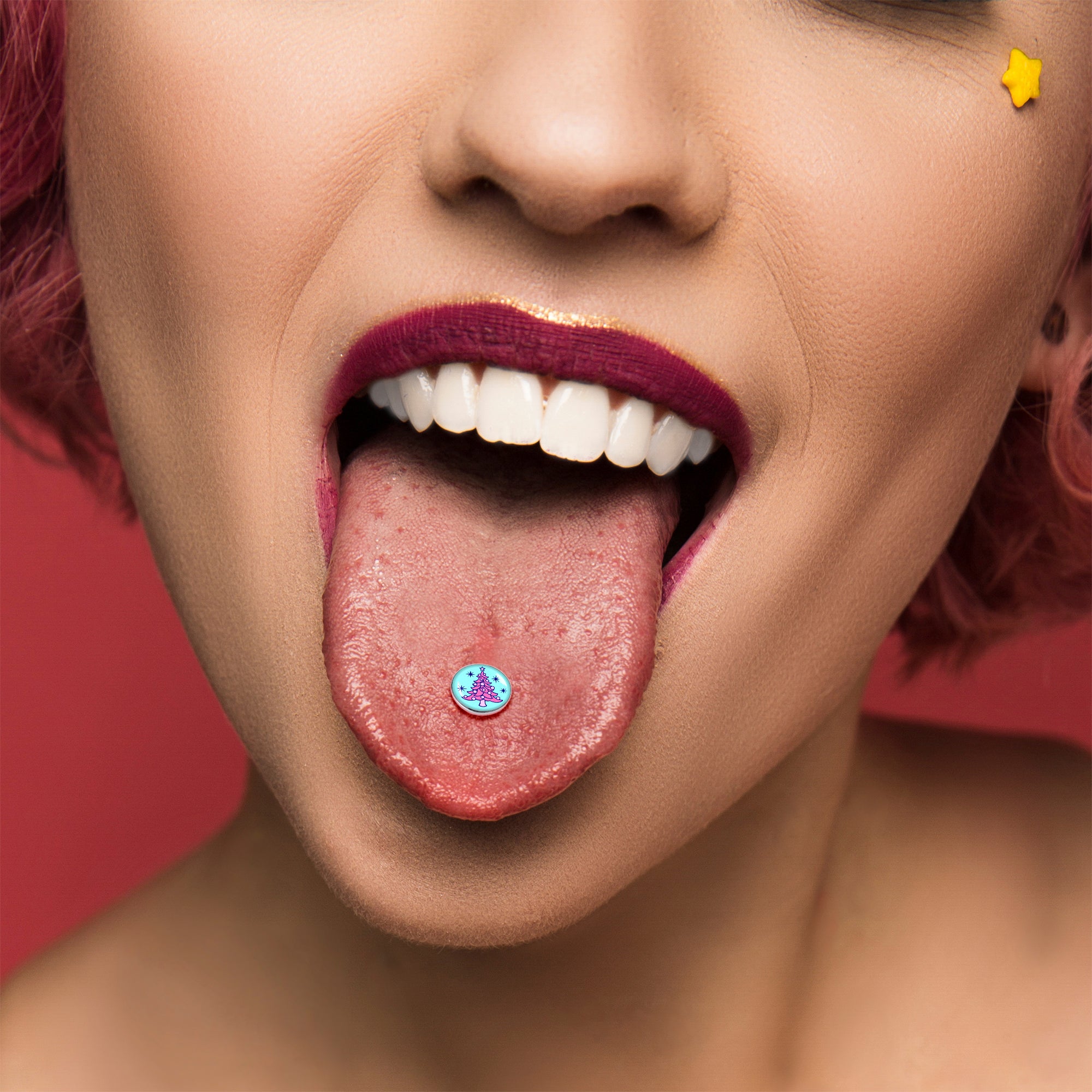 Pastel Christmas Tree Barbell Tongue Ring