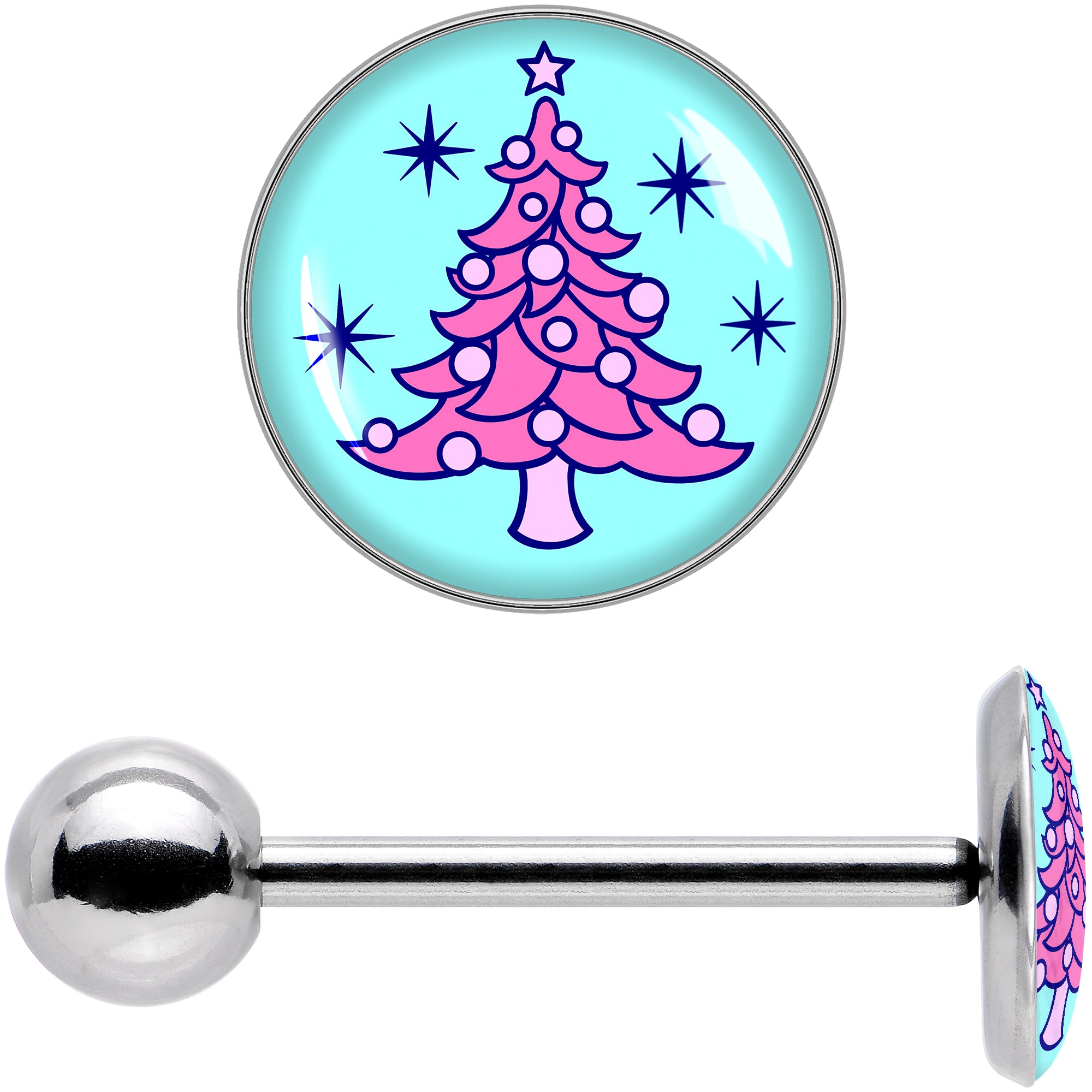 Pastel Christmas Tree Barbell Tongue Ring