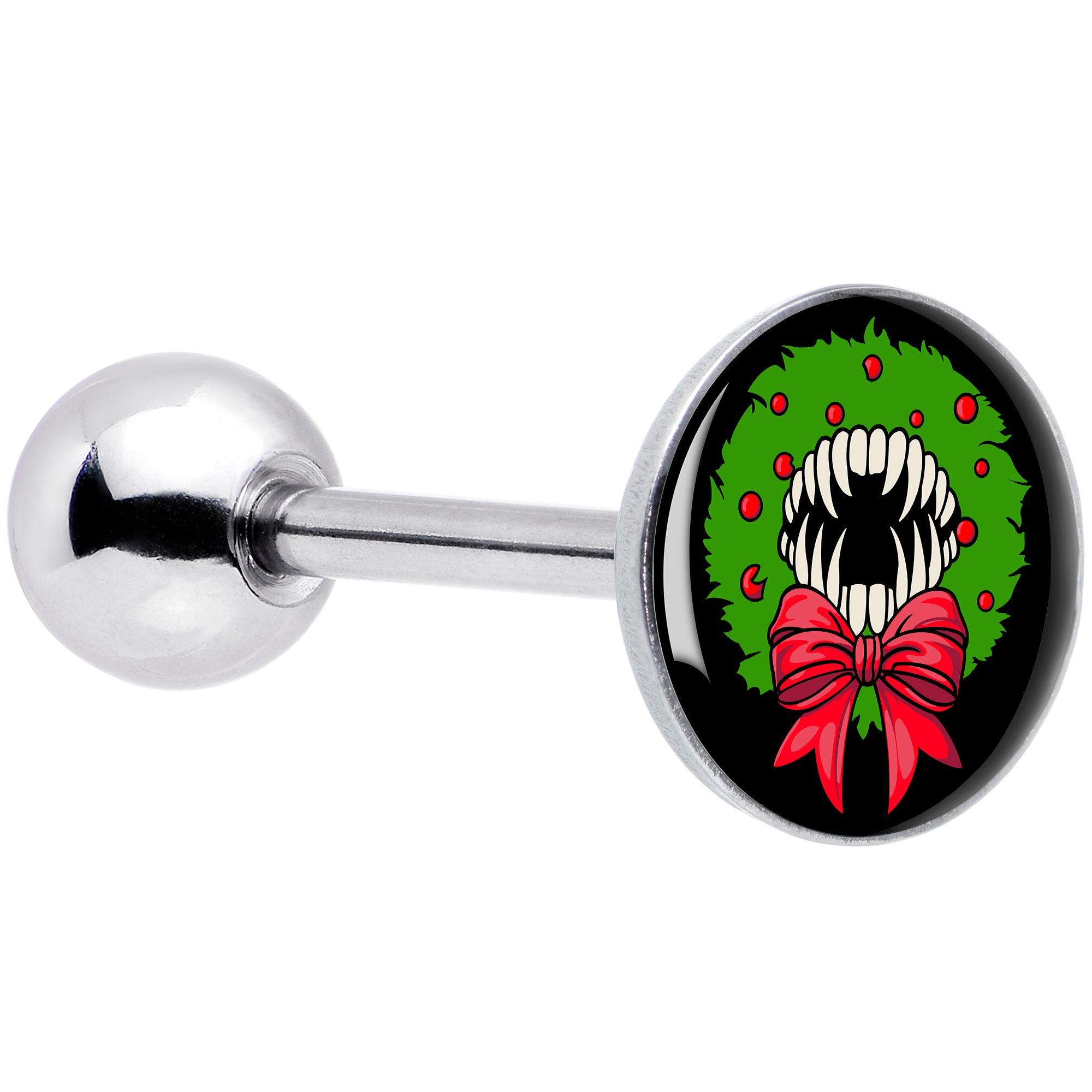 Holiday Vampire Wreath Barbell Tongue Ring