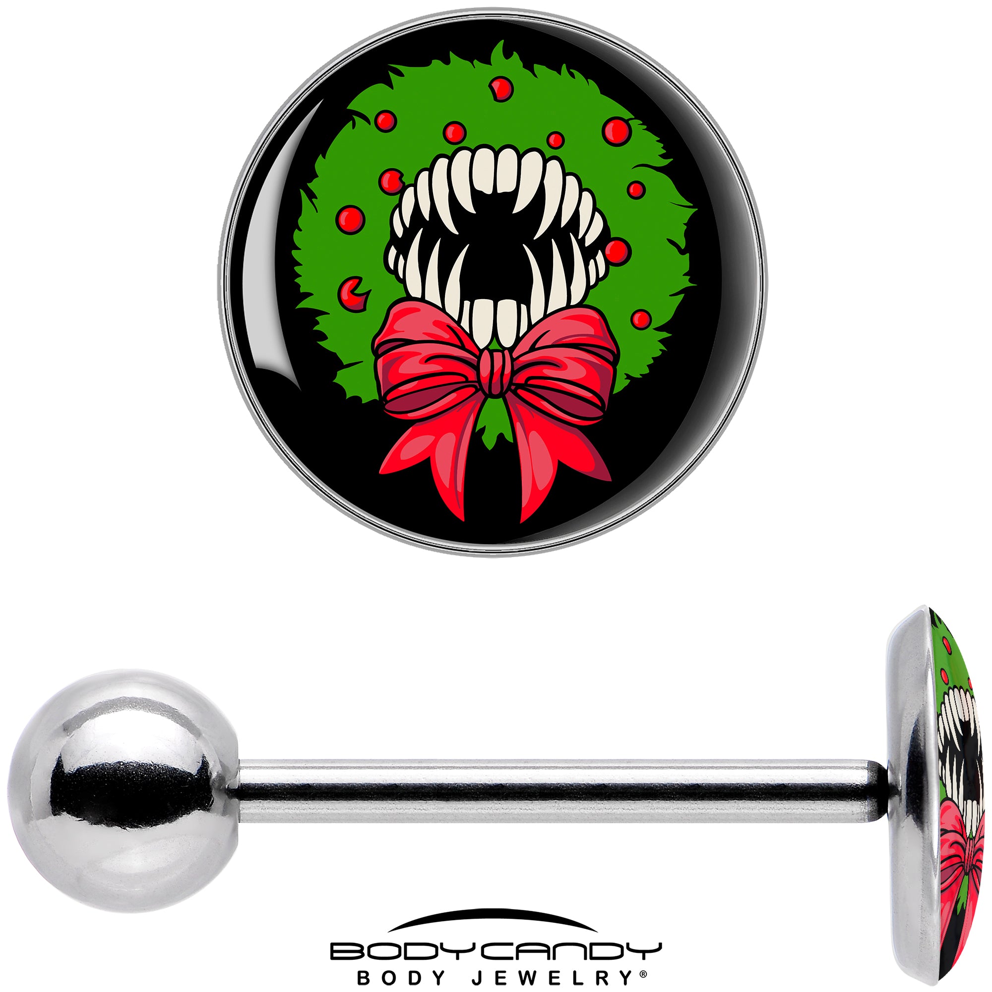 Holiday Vampire Wreath Barbell Tongue Ring