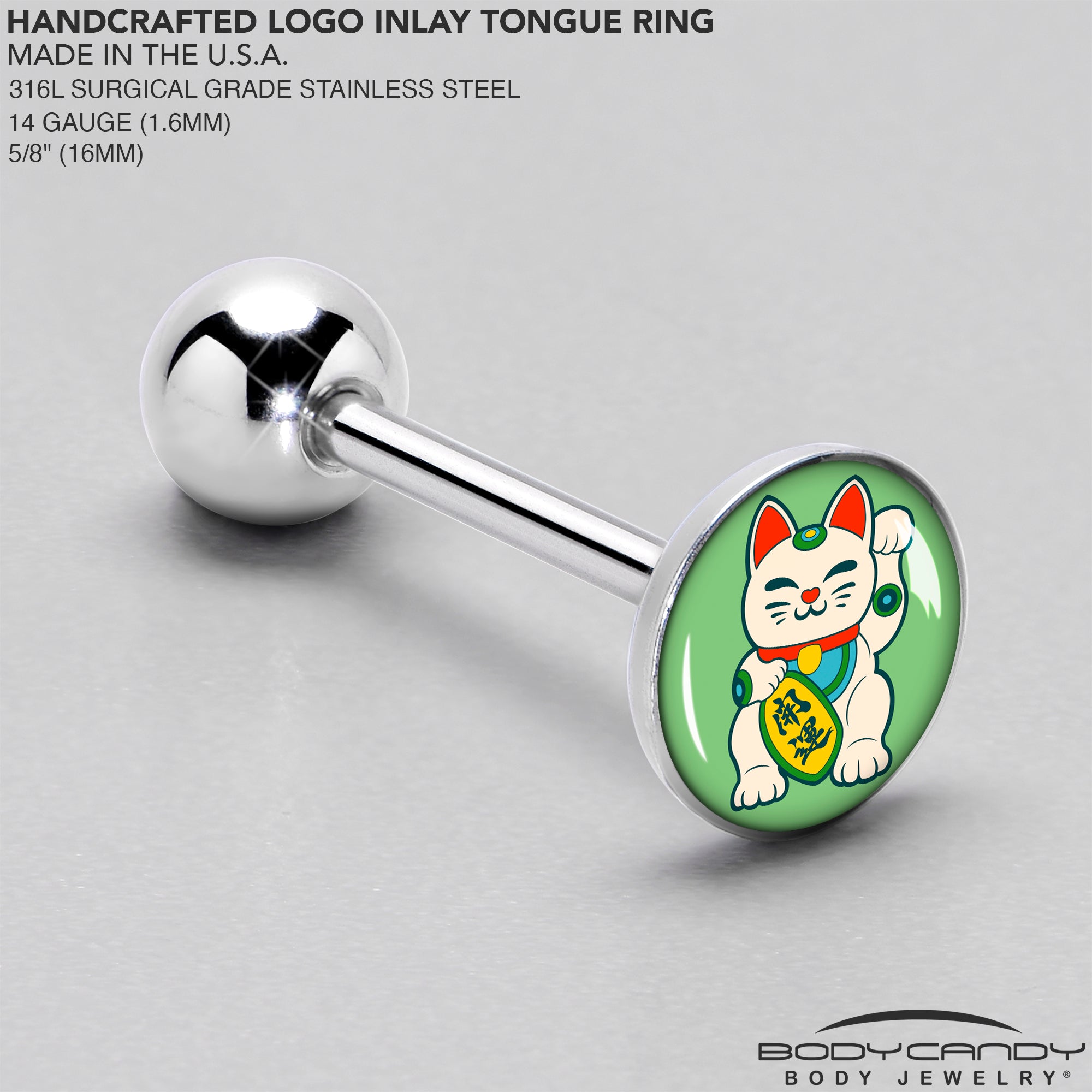 Waving Cat Barbell Tongue Ring