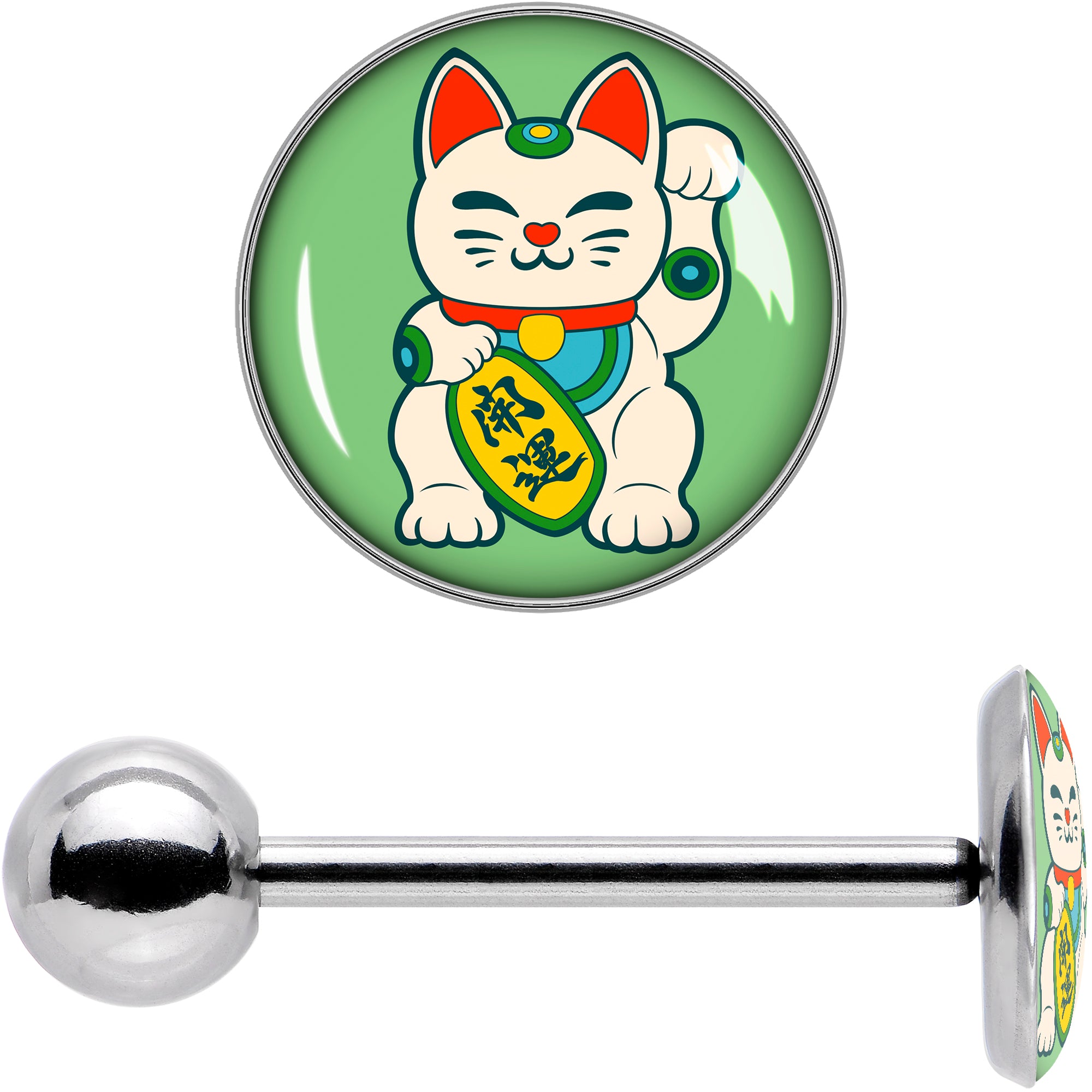 Waving Cat Barbell Tongue Ring