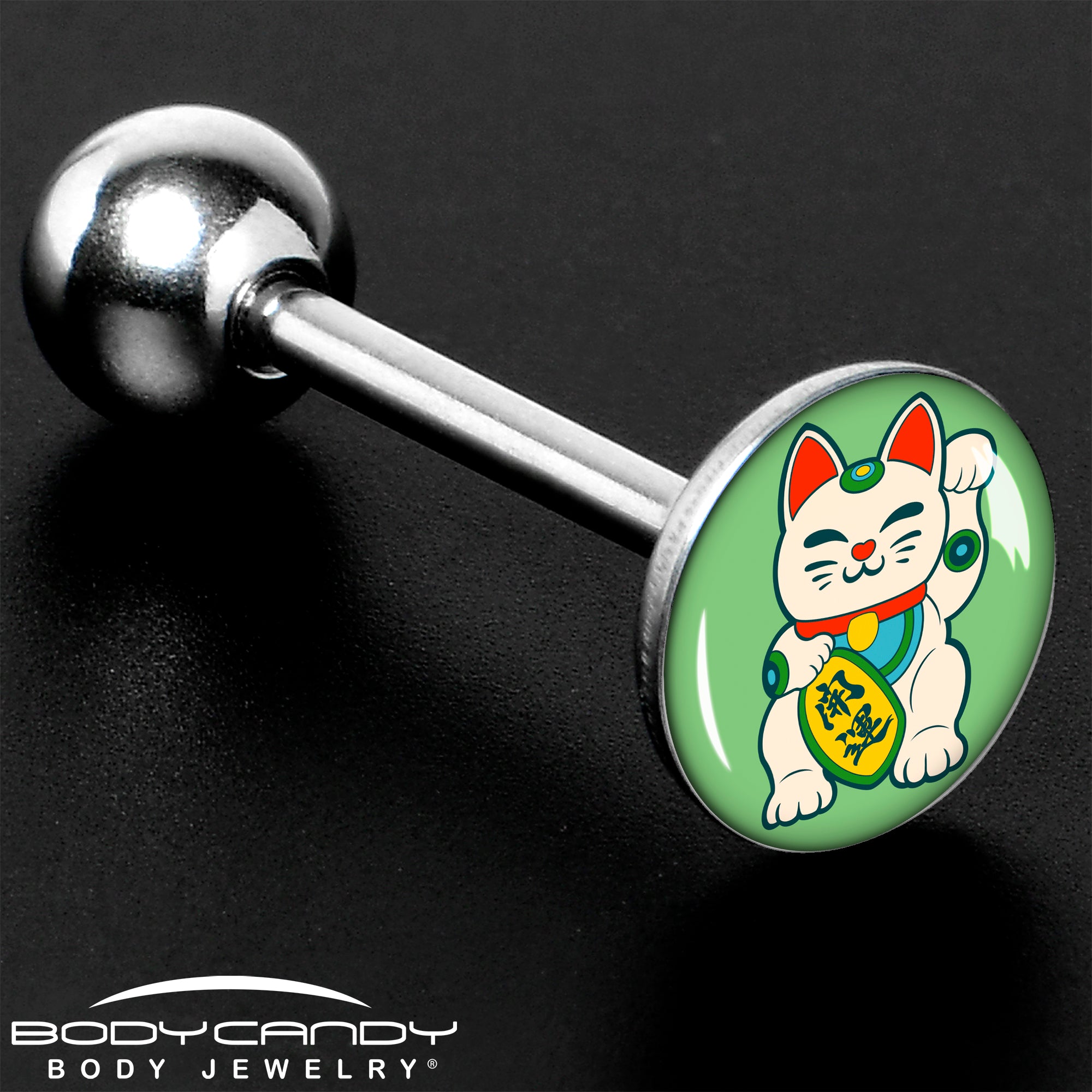 Waving Cat Barbell Tongue Ring