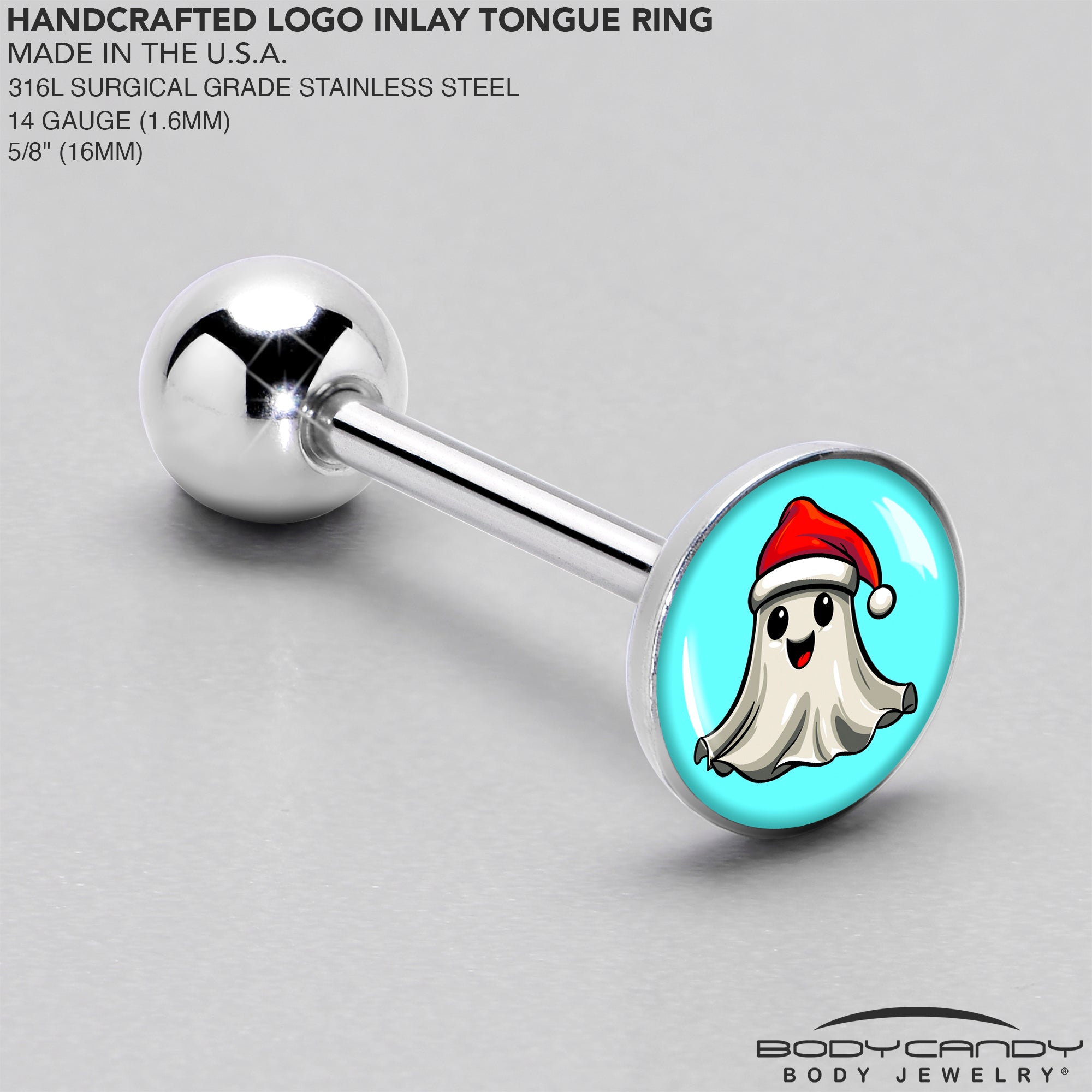 Holiday Christmas Spirit Ghost Barbell Tongue Ring