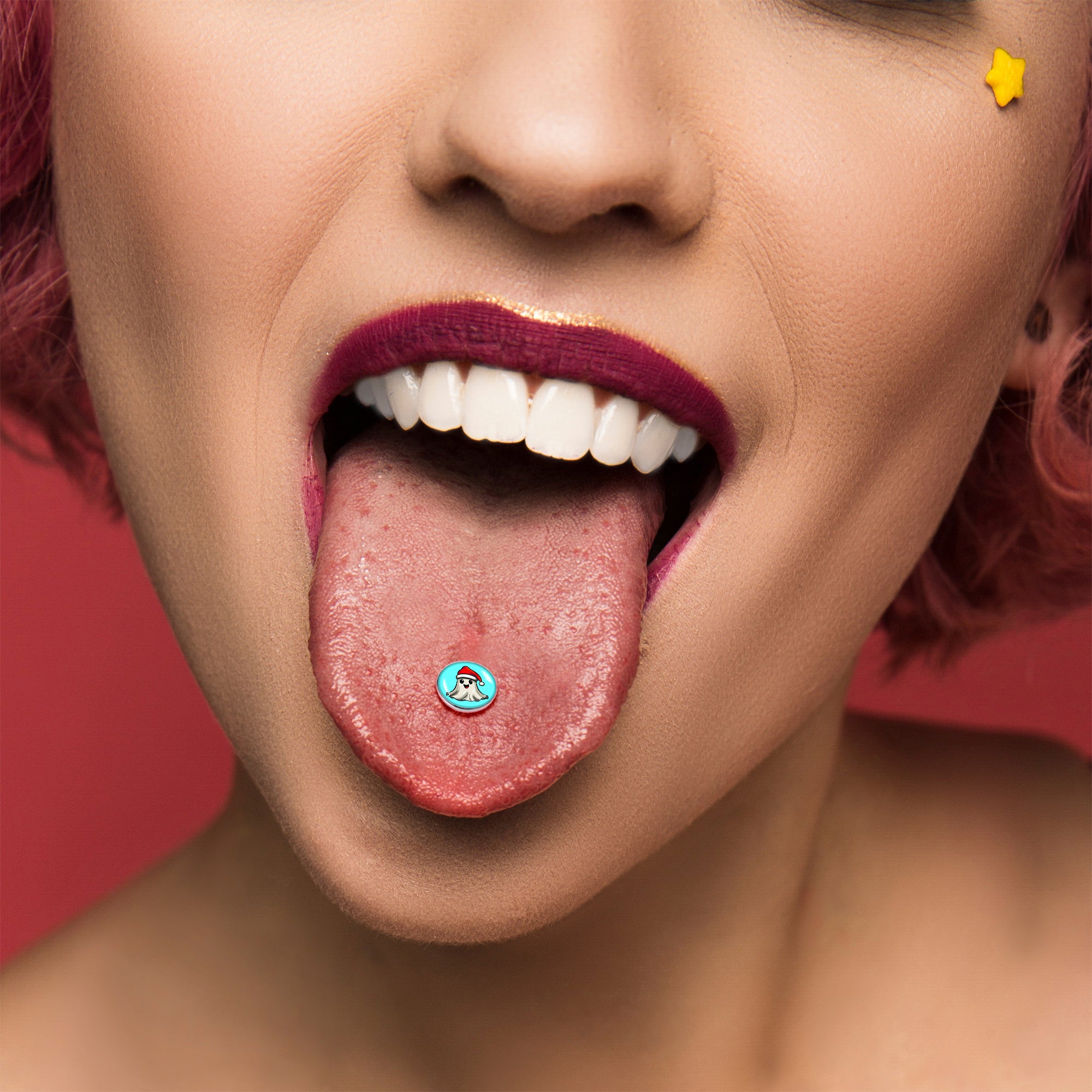 Holiday Christmas Spirit Ghost Barbell Tongue Ring