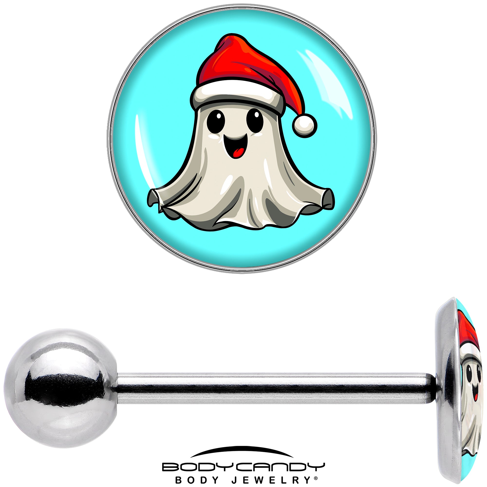 Holiday Christmas Spirit Ghost Barbell Tongue Ring