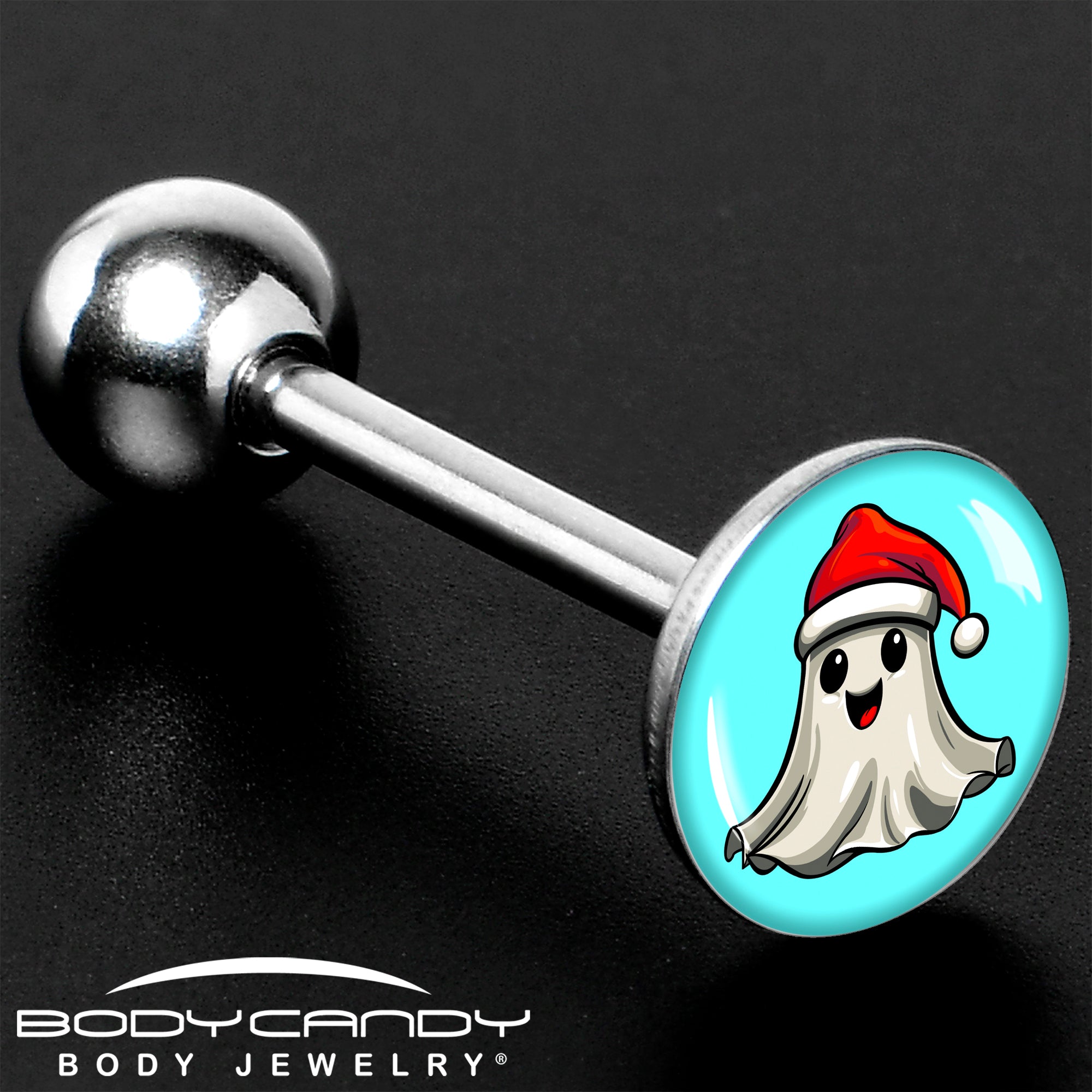 Holiday Christmas Spirit Ghost Barbell Tongue Ring