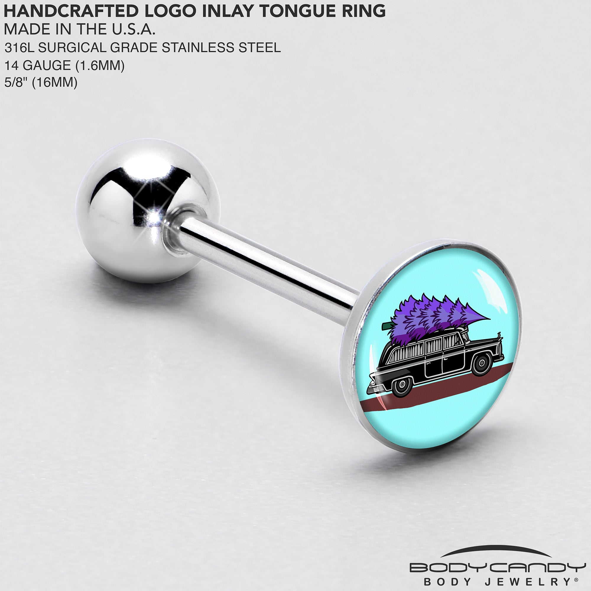 Holiday Christmas Hearse Barbell Tongue Ring