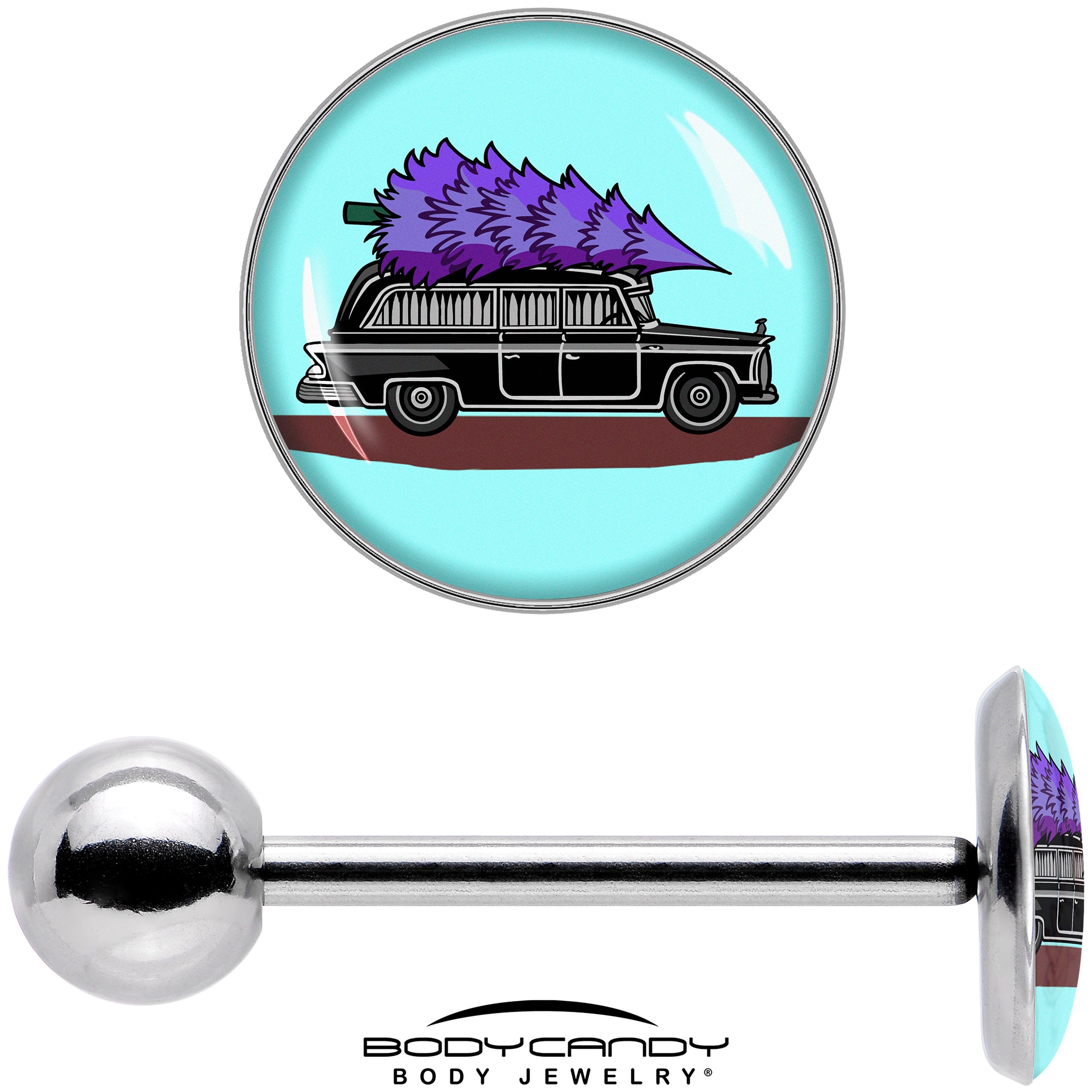 Holiday Christmas Hearse Barbell Tongue Ring