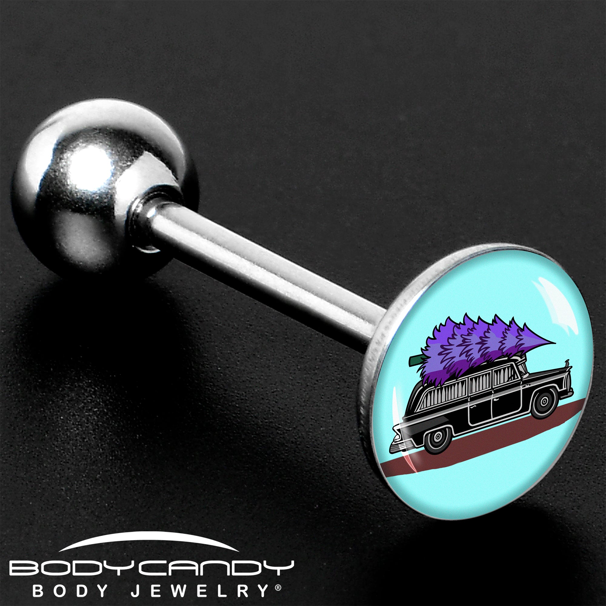 Holiday Christmas Hearse Barbell Tongue Ring