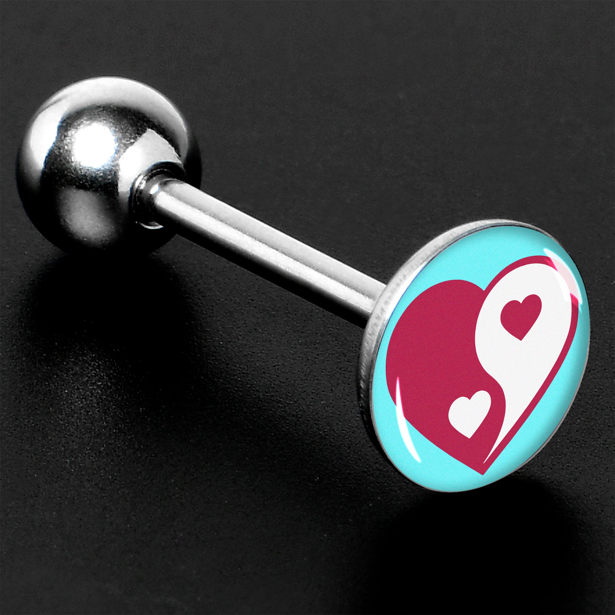 Love Yin Yang Heart Barbell Tongue Ring