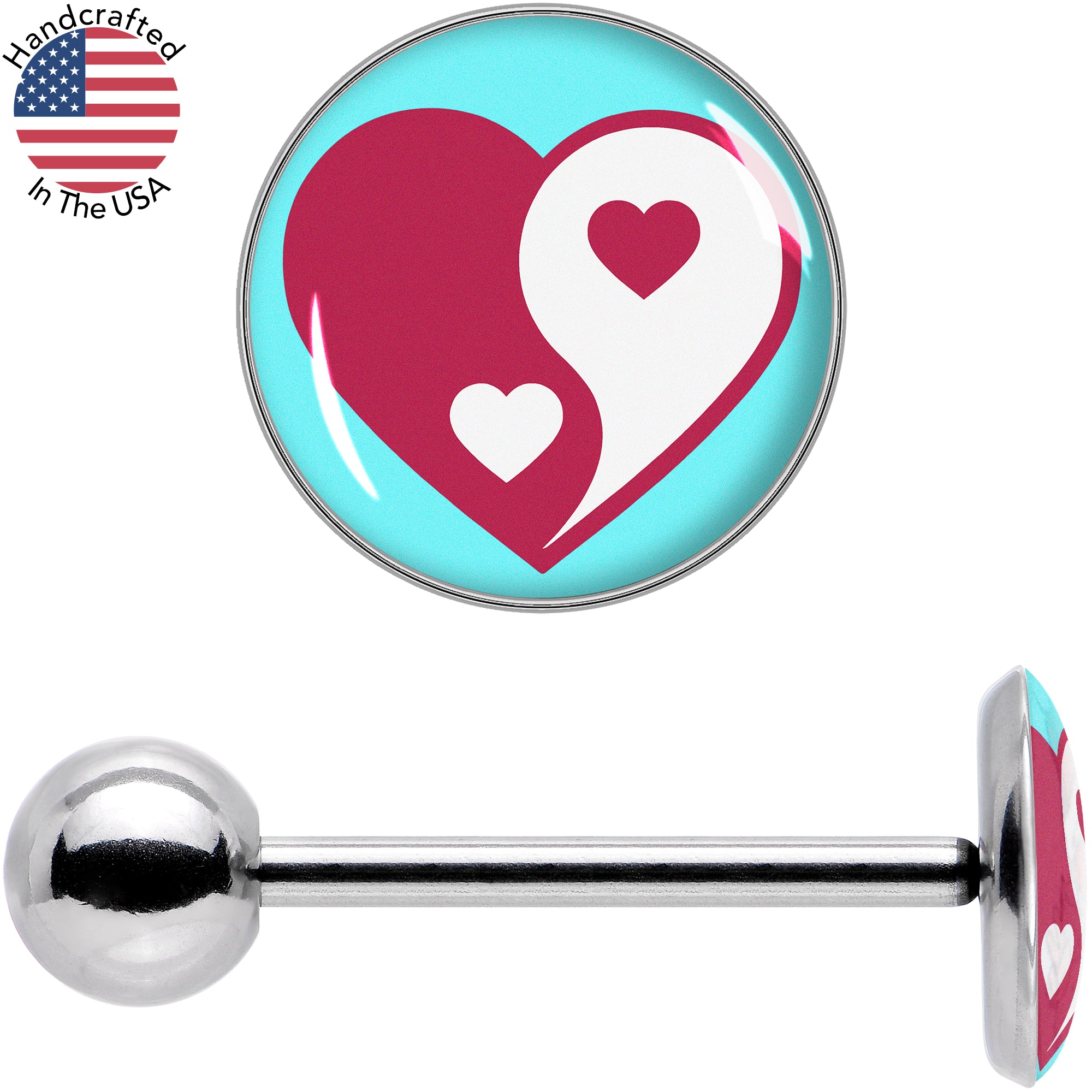 Love Yin Yang Heart Barbell Tongue Ring