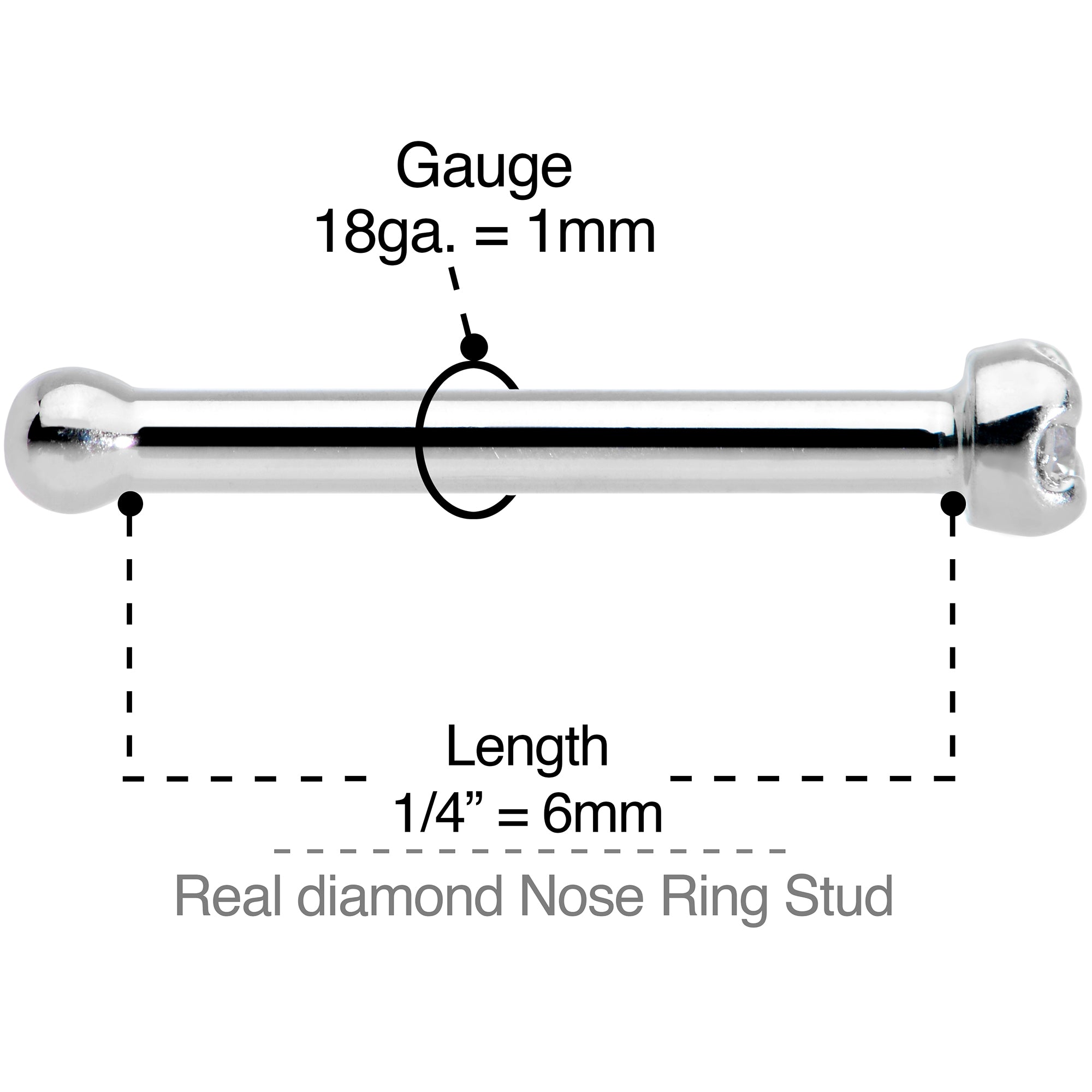 Solid 14k White Gold 2mm (0.030 cttw) Genuine Diamond Nose Stud