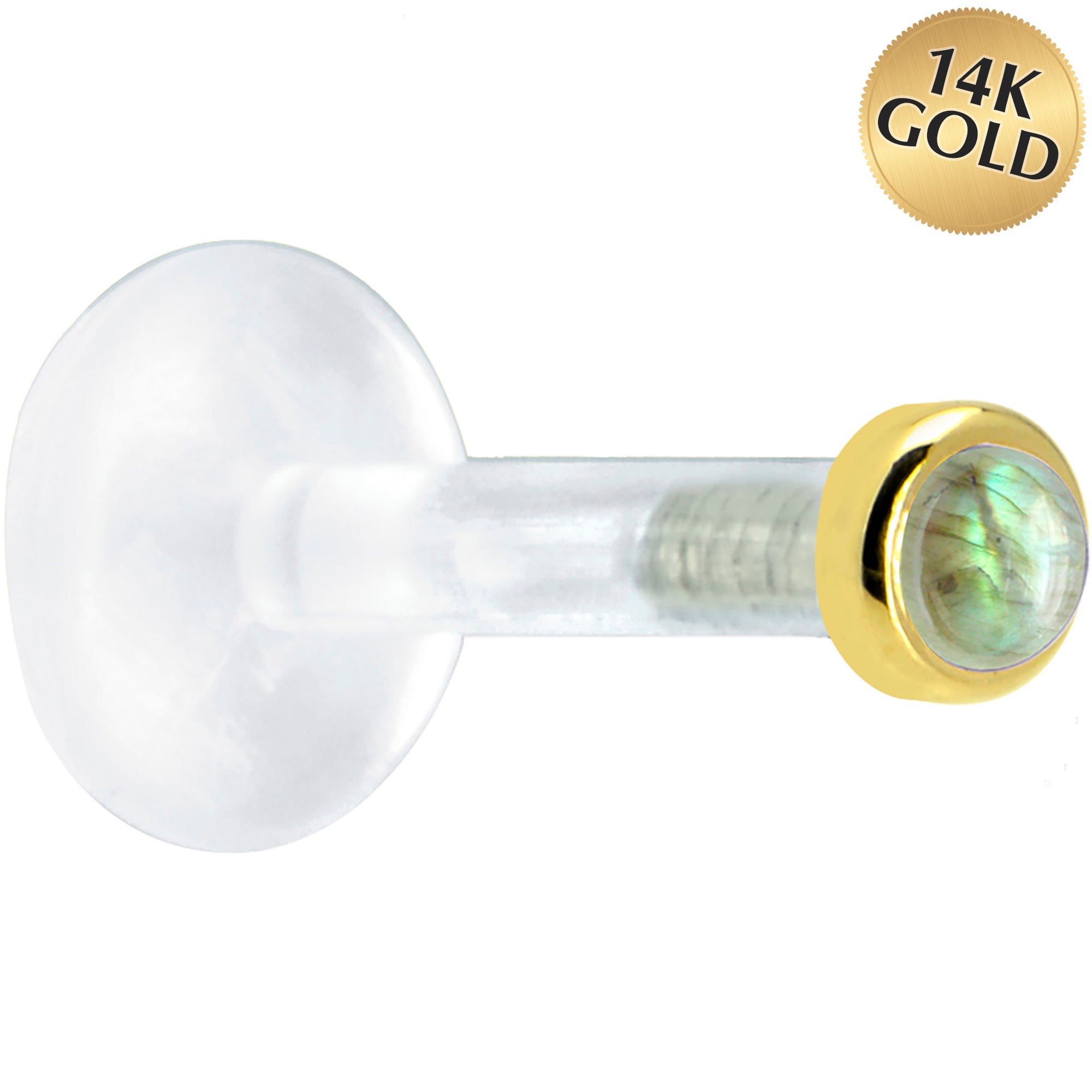 Solid 14KT Yellow Gold 2mm Genuine Labradorite Bioplast Push in Labret