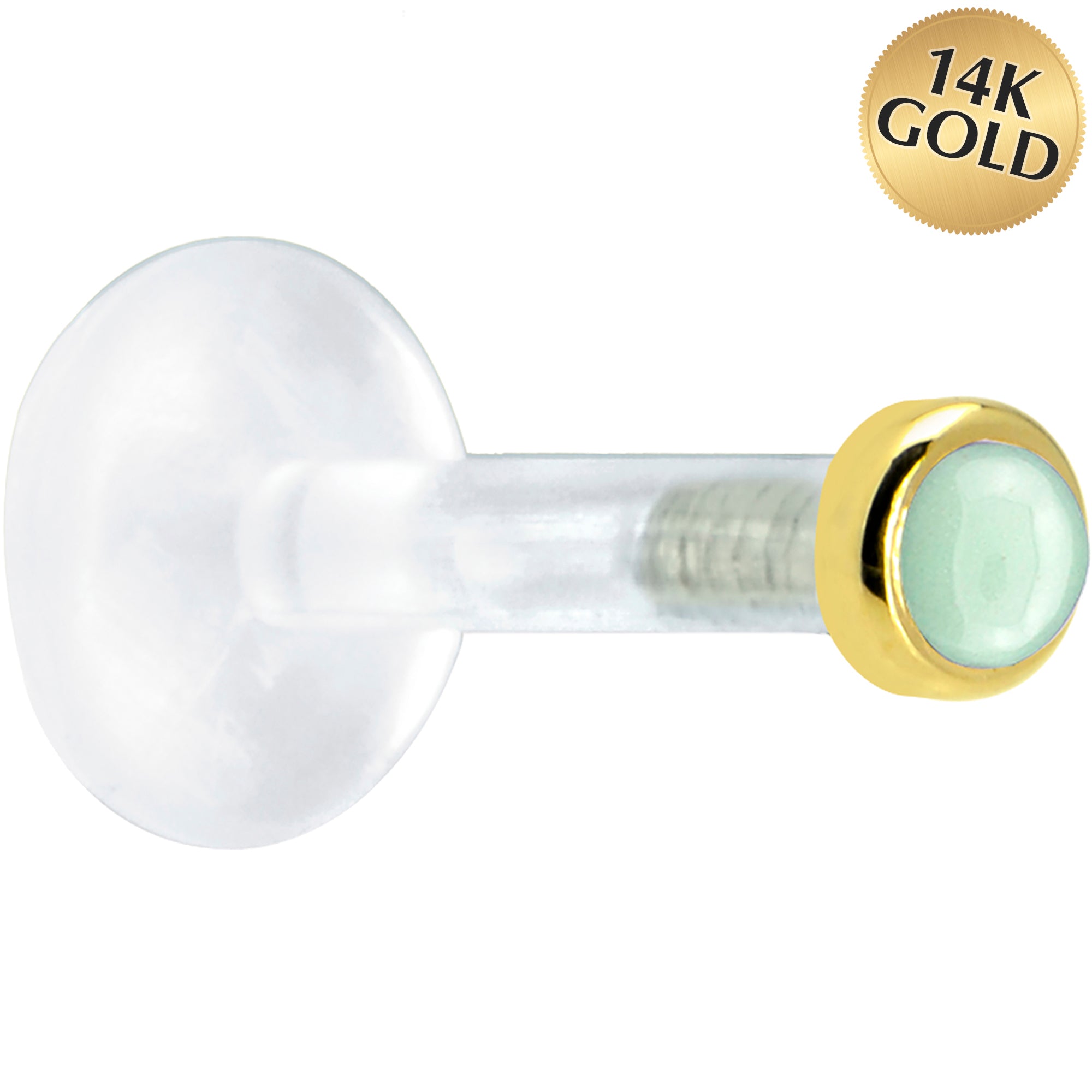 Solid 14KT Yellow Gold 2mm Genuine Aventurine Quartz Bioplast Push in Labret