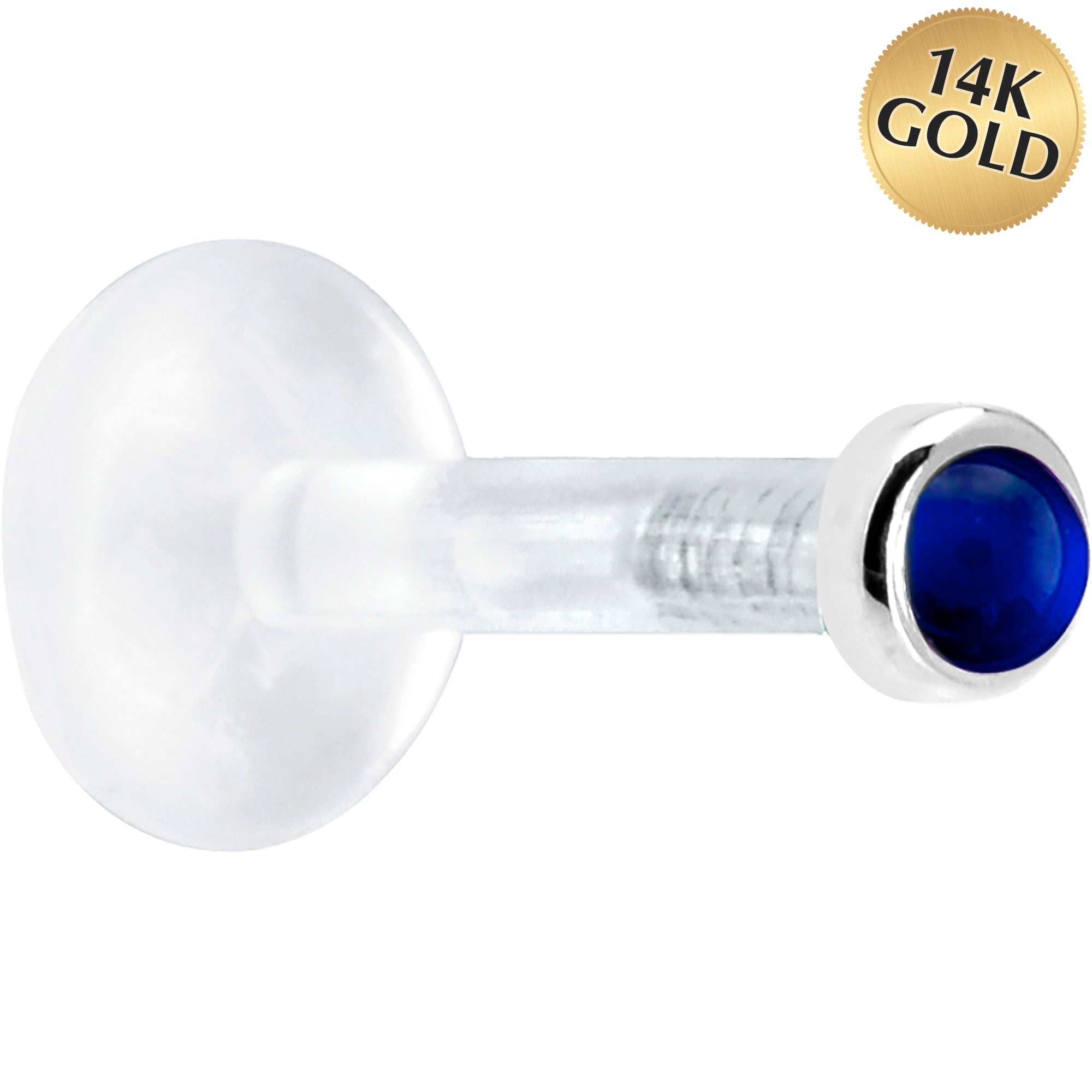 Solid 14KT White Gold 2mm Genuine Blue Sapphire Bioplast Push in Labret