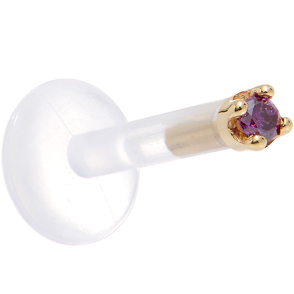 Solid 14KT Yellow Gold 1.5mm Genuine Purple Diamond Bioplast Push in Labret