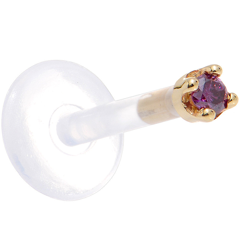 Solid 14KT Yellow Gold 1.5mm Genuine Purple Diamond Bioplast Push in Labret