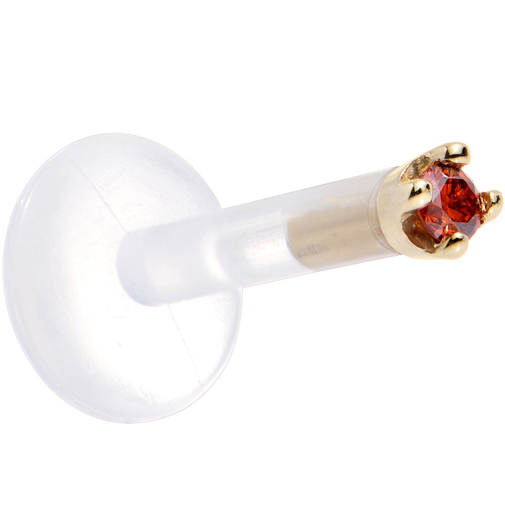 Solid 14KT Yellow Gold 1.5mm Genuine Red Diamond Bioplast Push in Labret