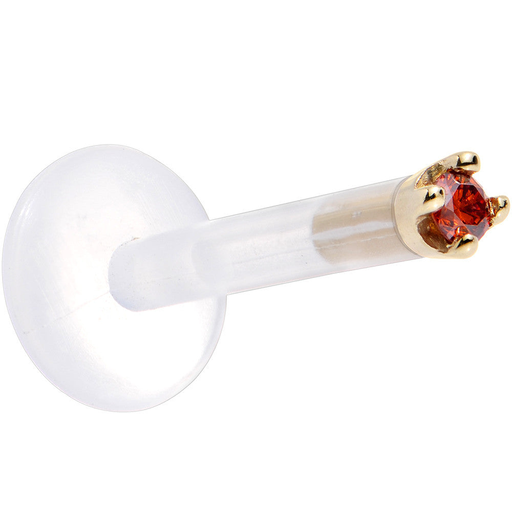 Solid 14KT Yellow Gold 1.5mm Genuine Red Diamond Bioplast Push in Labret