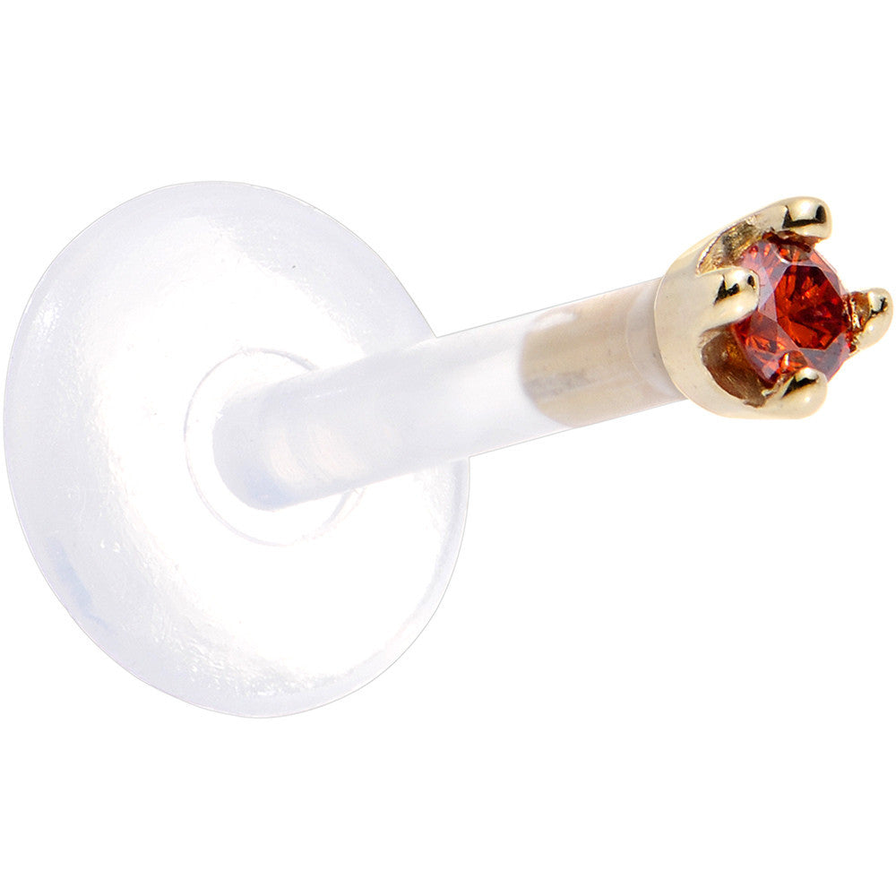 Solid 14KT Yellow Gold 1.5mm Genuine Red Diamond Bioplast Push in Labret