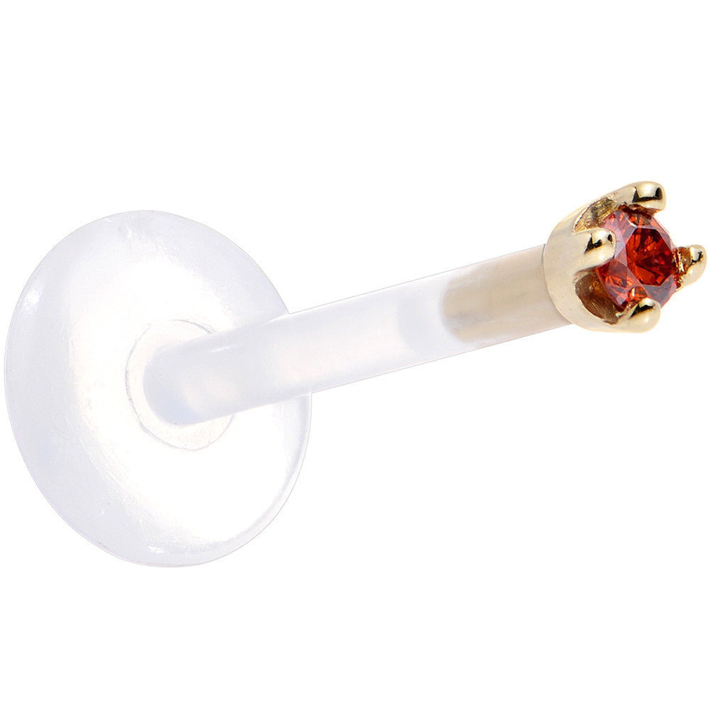 Solid 14KT Yellow Gold 1.5mm Genuine Red Diamond Bioplast Push in Labret