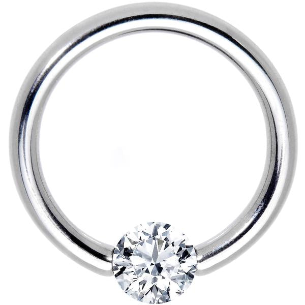 14 Gauge 1/2 Solid 14k White Gold 4mm Clear Cubic Zirconia Tension Captive Ring