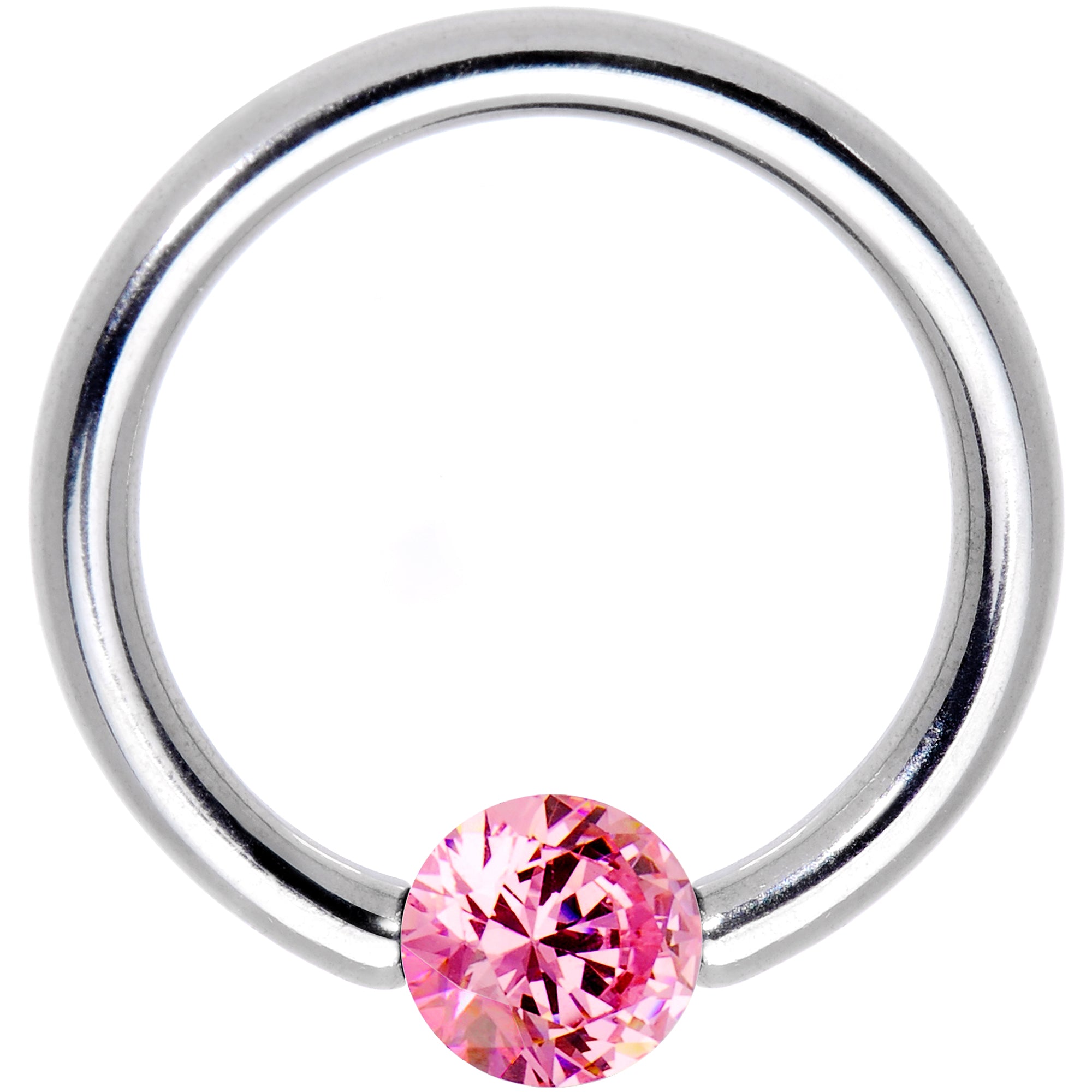 14 Gauge 7/16 Solid 14k White Gold 4mm Pink Cubic Zirconia Tension Captive Ring