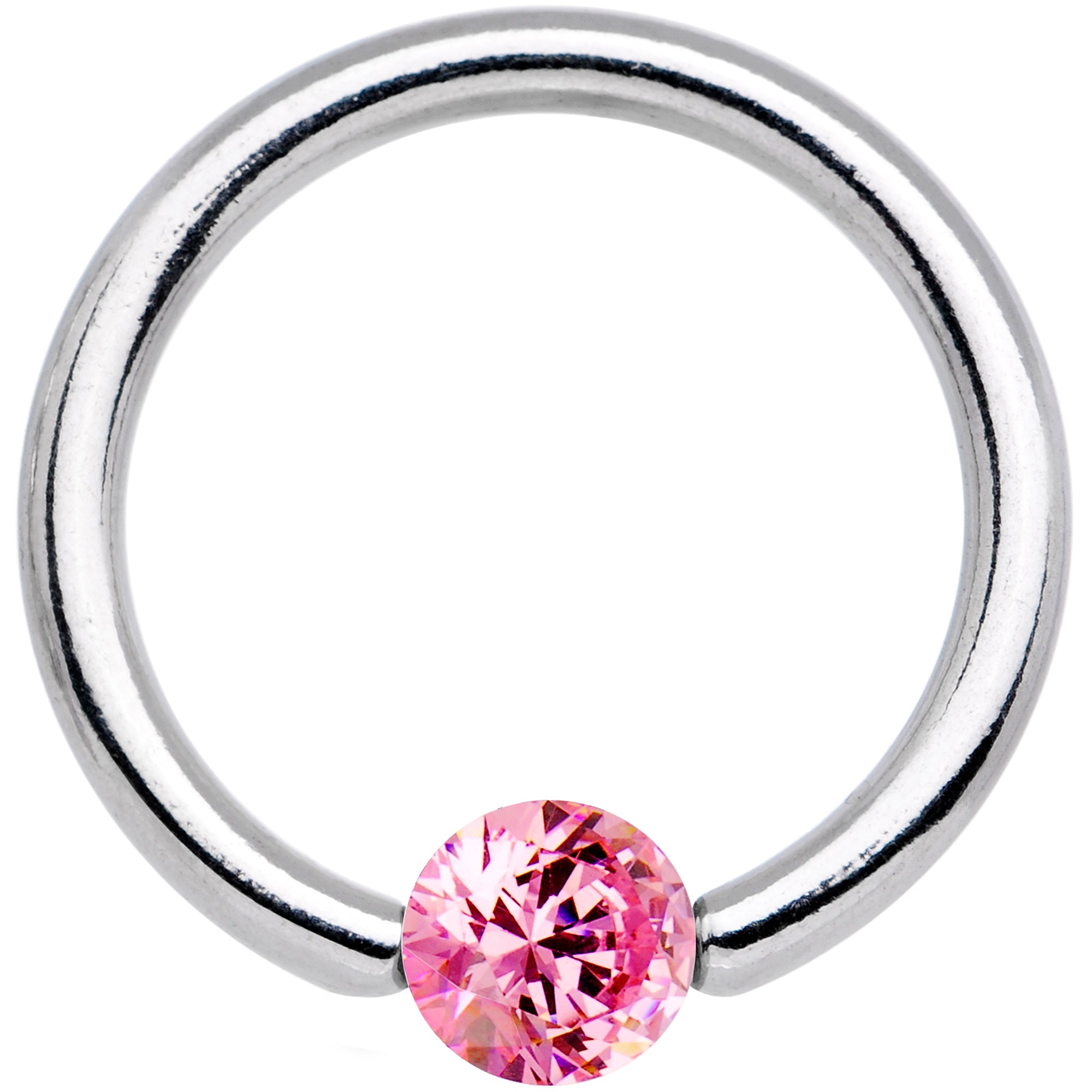 14 Gauge 1/2 Solid 14k White Gold 4mm Pink Cubic Zirconia Tension Captive Ring