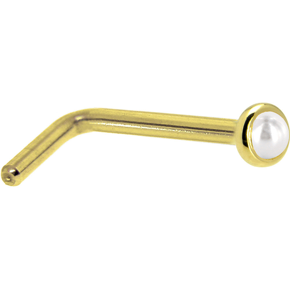 14KT Yellow Gold June 2mm Cultured Pearl Nose Ring 18 Gauge Nose Screw